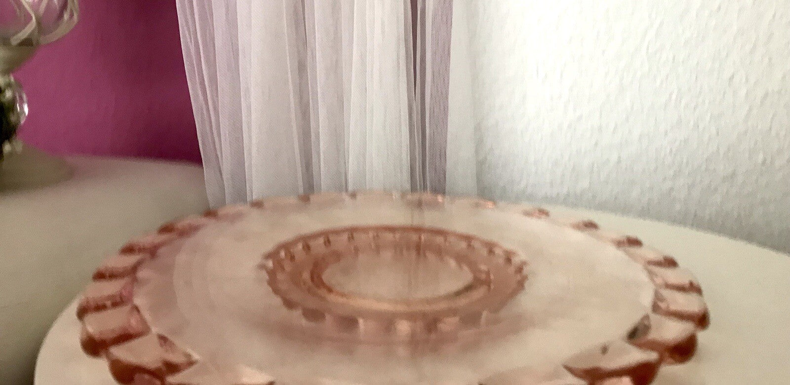 Antik Tortenplatte Tortenständer Rosalin Glas rosa Art Déco Pressglas
