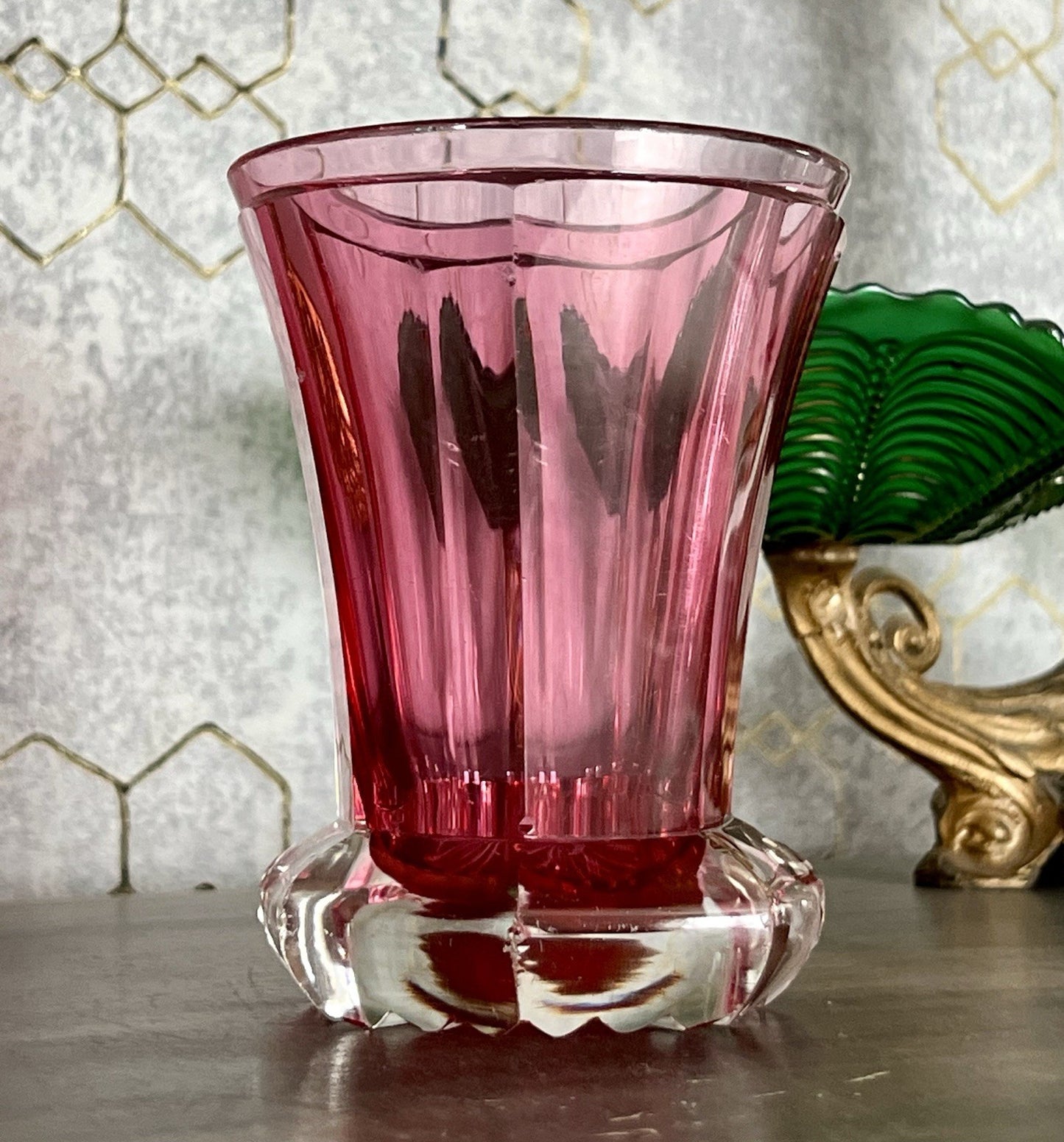 Antik Fußbecher Rubinrot Becher Weinglas Ranftbecher Glas goldrubin