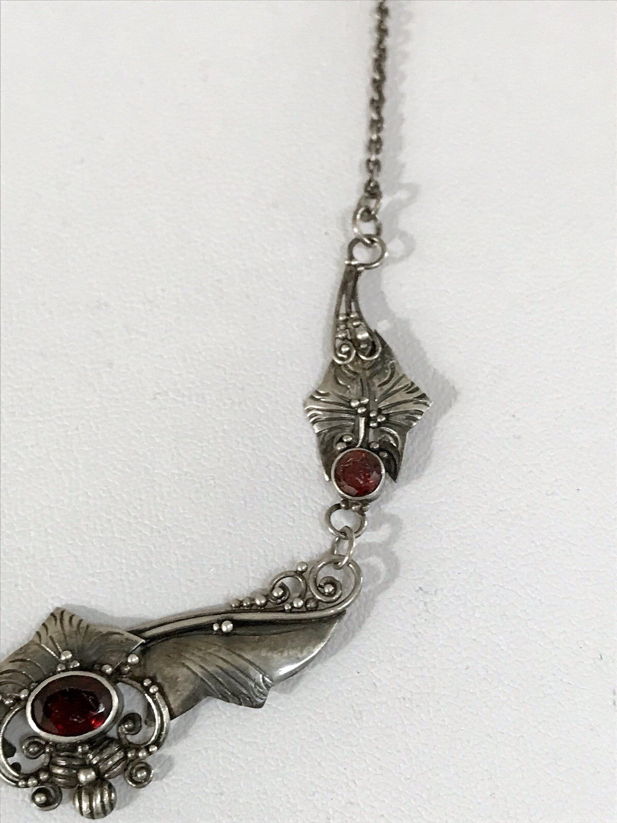 Antik 925 Sterling Silber Collier Halskette Kette rote Steine Granate?
