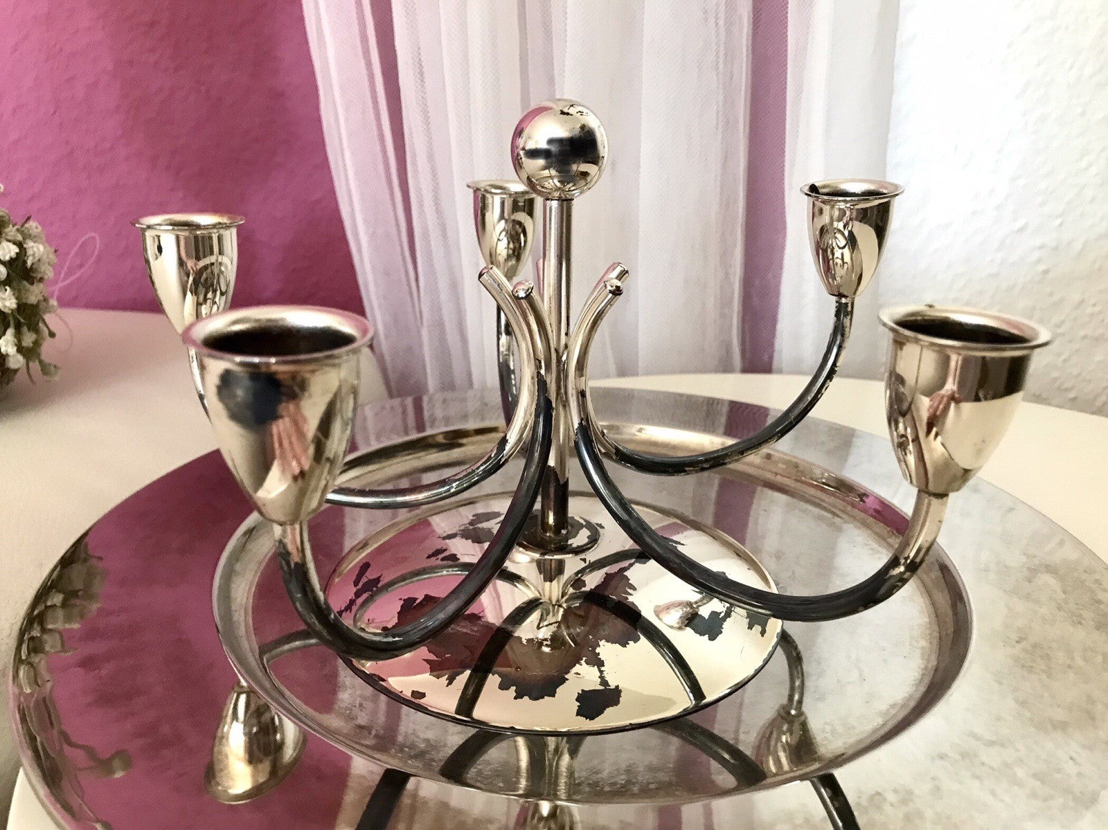 Alt Vintage 60er MCM Kerzenleuchter Kerzenständer Leuchter versilbert