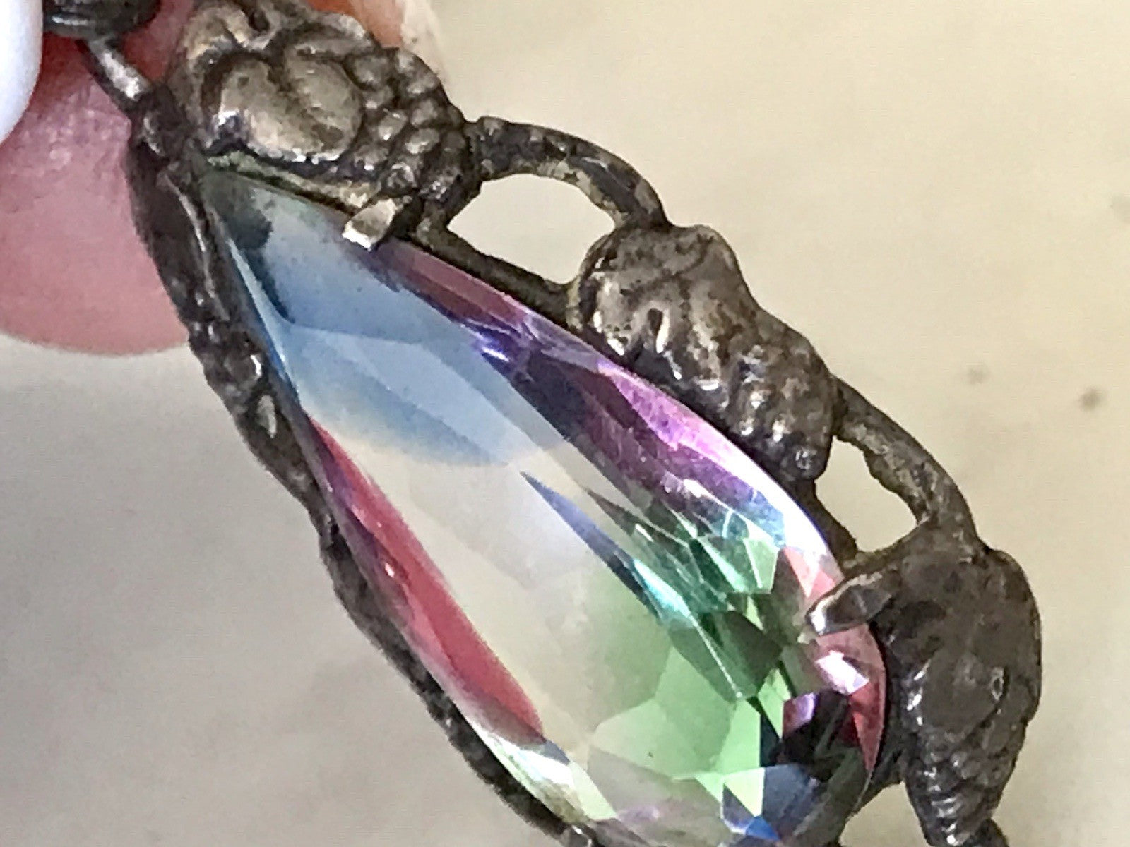 Antik Art Déco Edel Anhänger Kettenanhänger Silber 835 SUPER Rheinkiesel