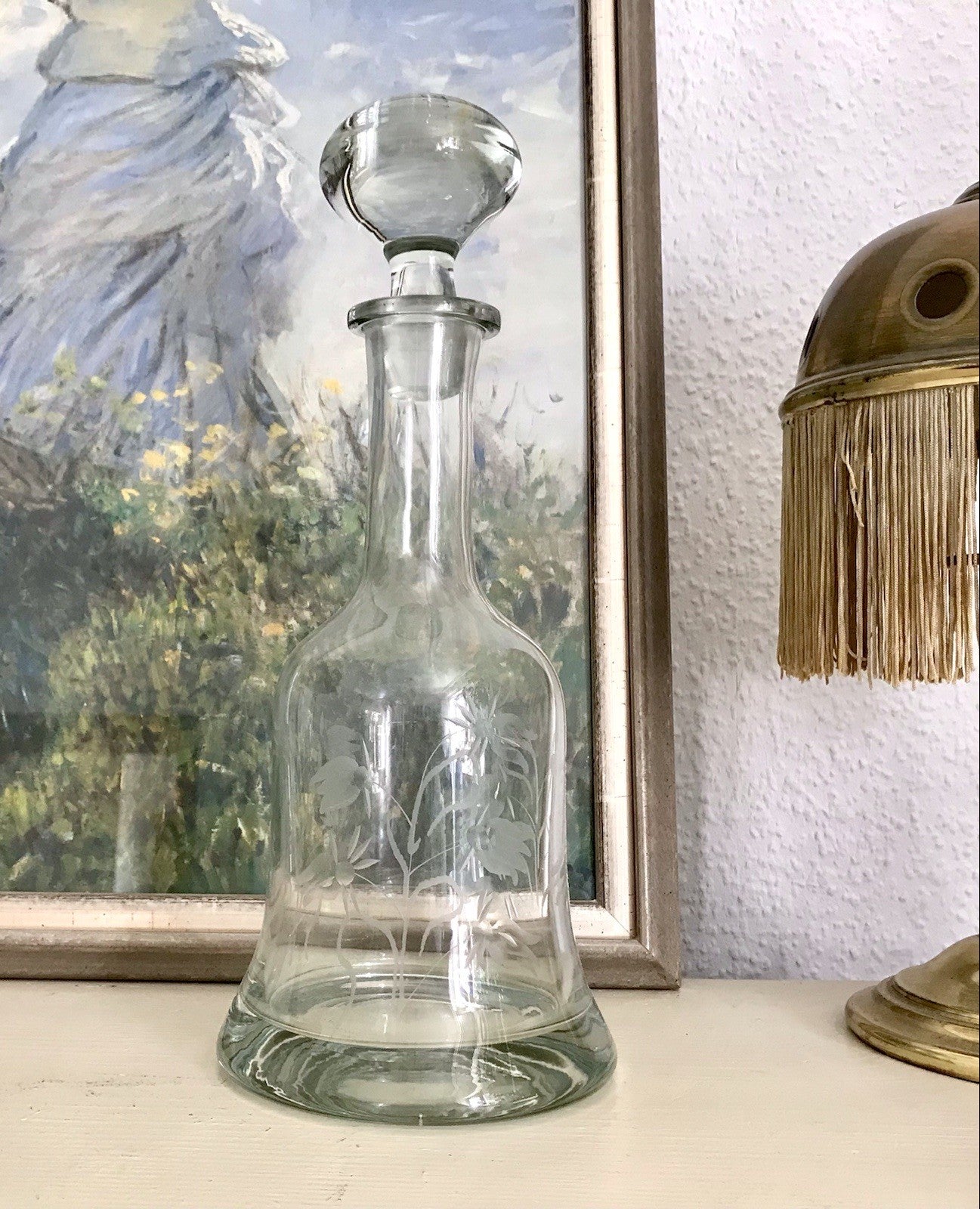 Vintage groß Glaskaraffe Karaffe Zier- Schliff Glas Bleikristall? Kristallglas