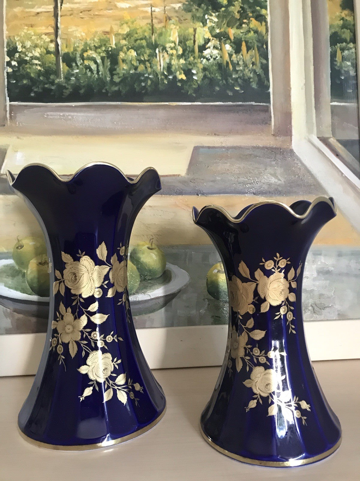 Vintage Alt 1 Porzellan Prunkvase Vase Echt Kobalt Golddekor