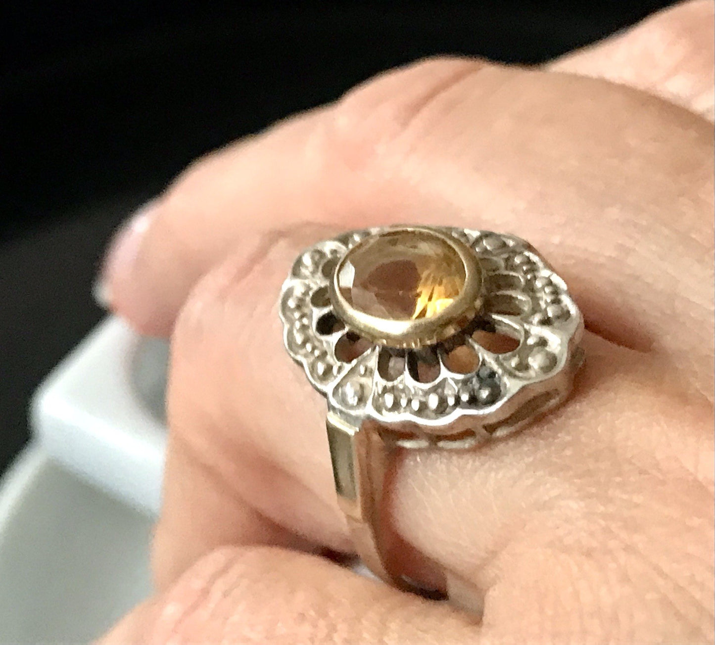 Antik Jugendstil Edel Damen Ring Citrin? Stein Silber 925~ Gr.60/61