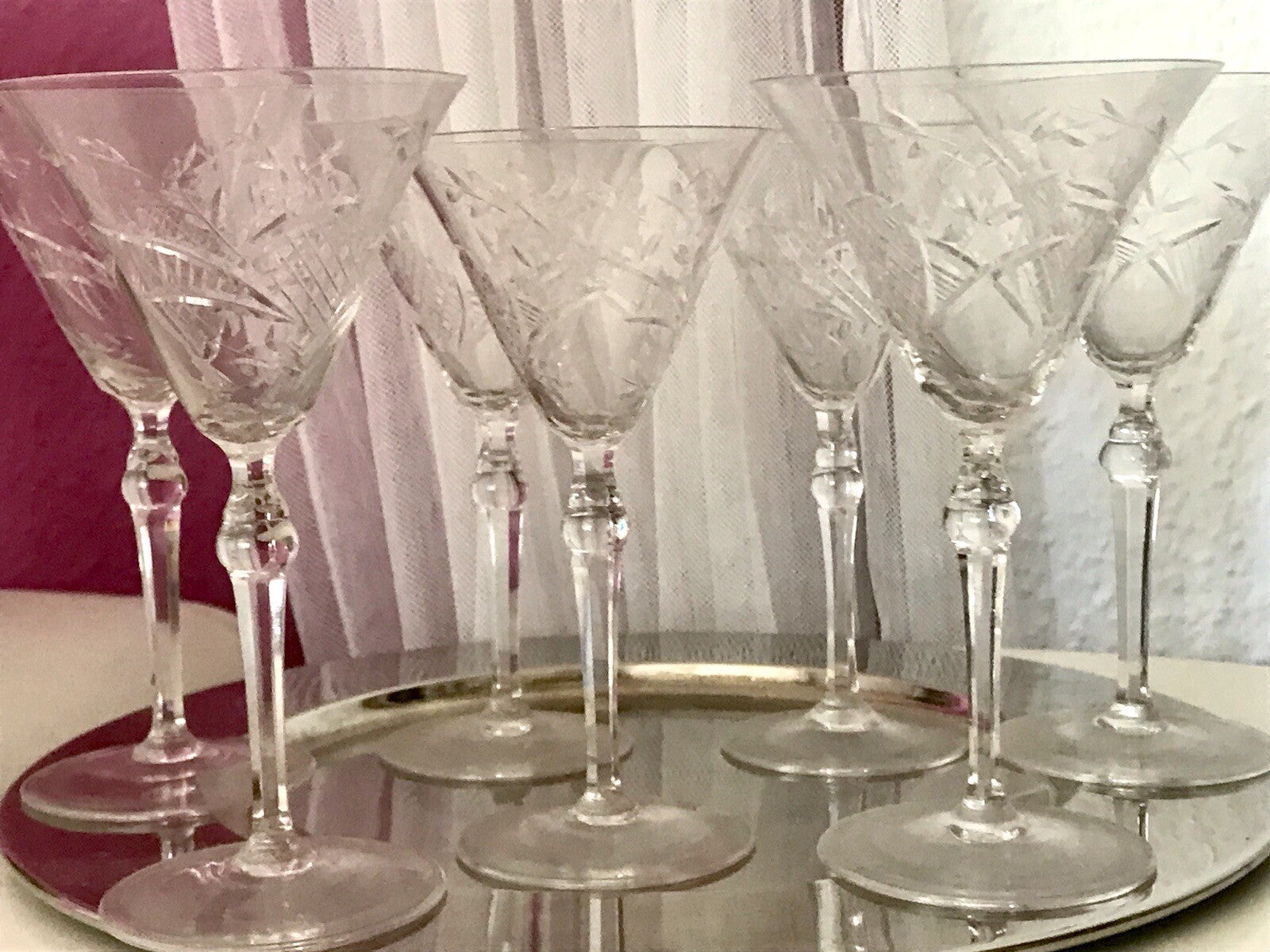 Antik Edel Art Déco 6x Weingläser Gläser Schliffdekor