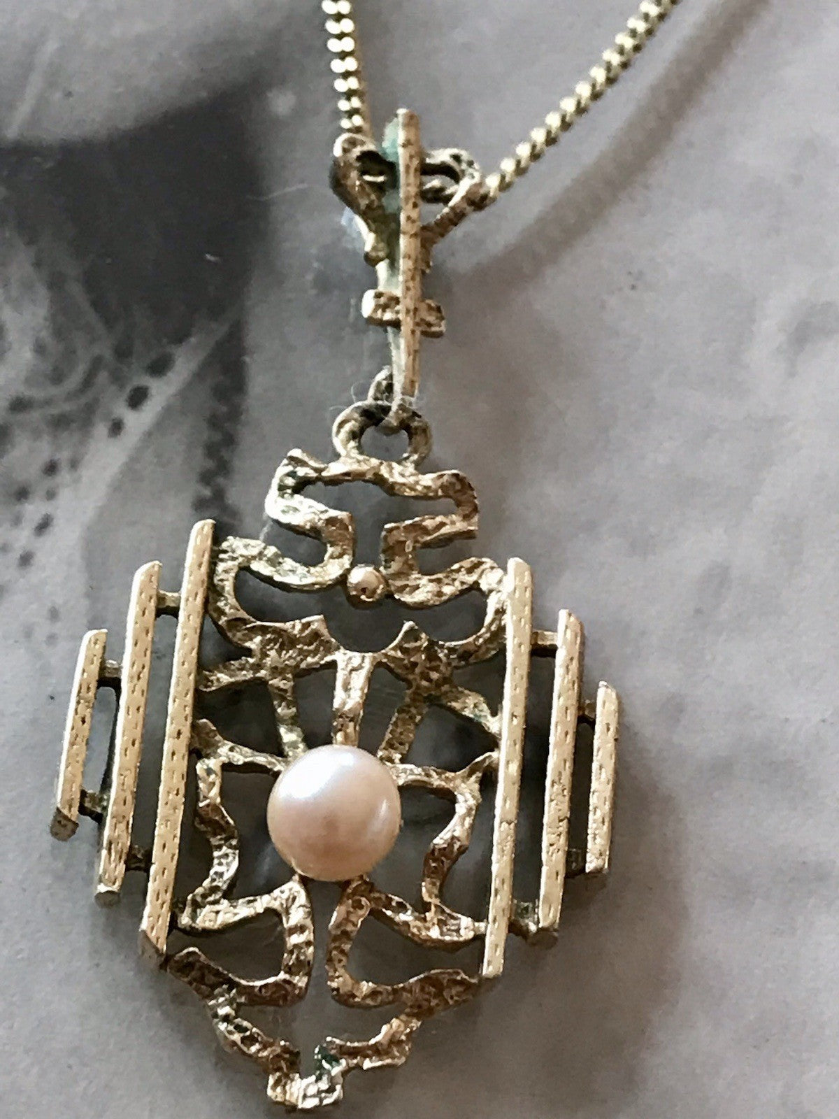 Vintage Designer Anhänger Perle Amerik. Doublè vergoldet Brutalismus MCM TeKa