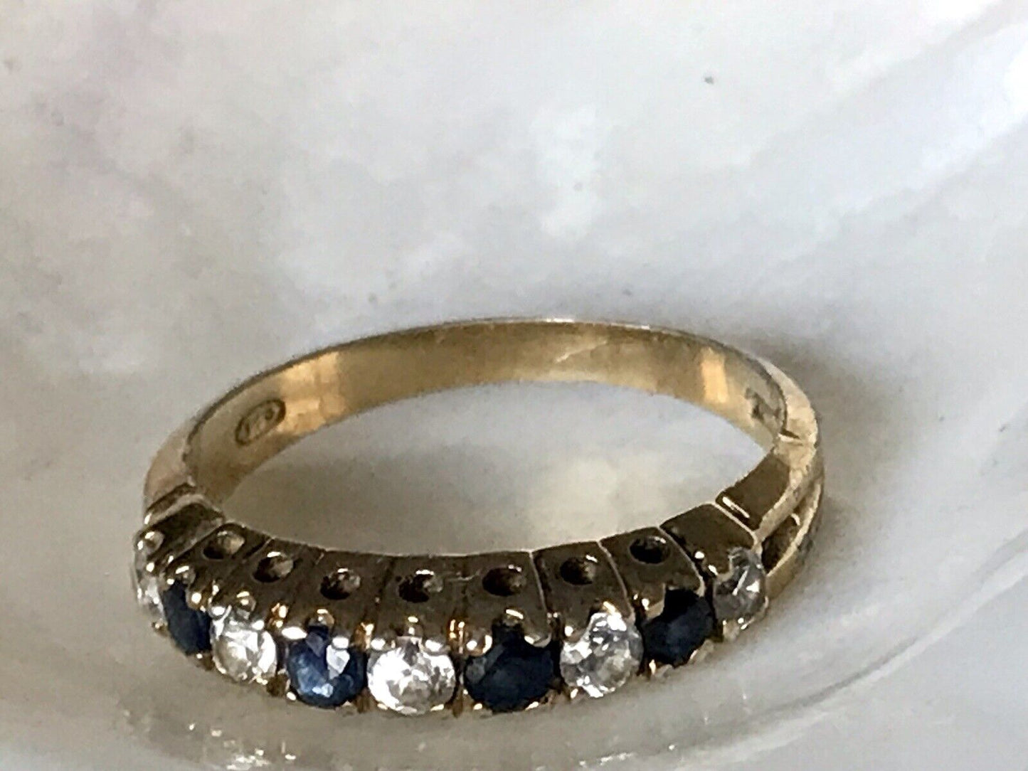 Antik Vintage Damen Memory Ring blaue farblose Steine Silber 800 Gr.57 vergoldet