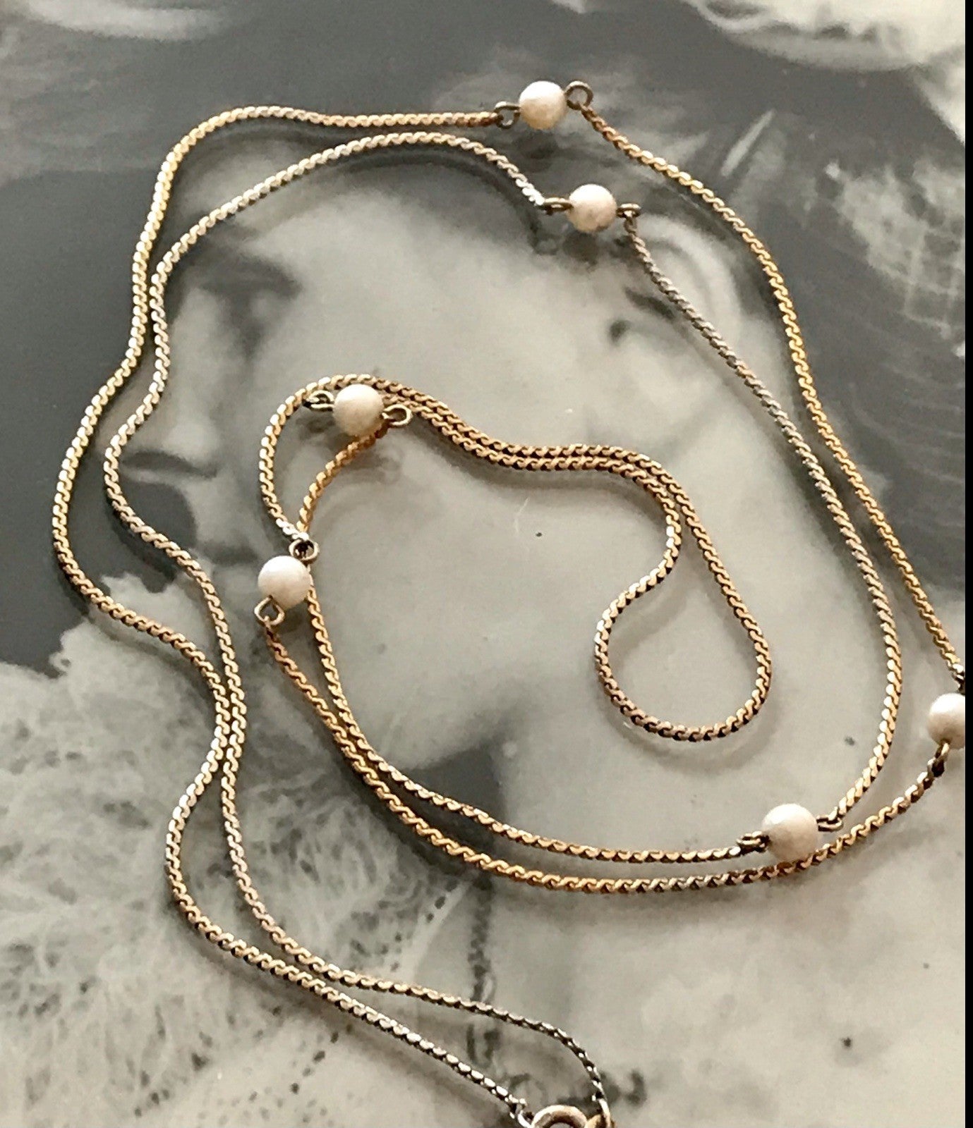 Antik lange Halskette 925 Silber vergoldet Collier Kette Perlen Zuchtperlen