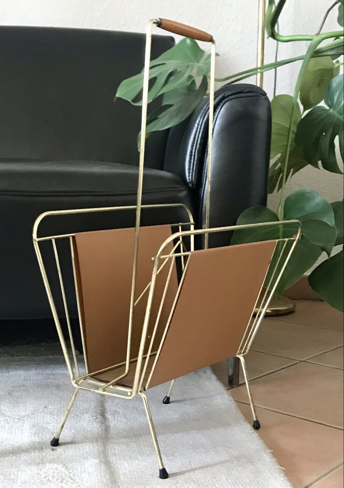 Vintage 60er Mid Century String-Ära Zeitungsständer Kultig gold braun
