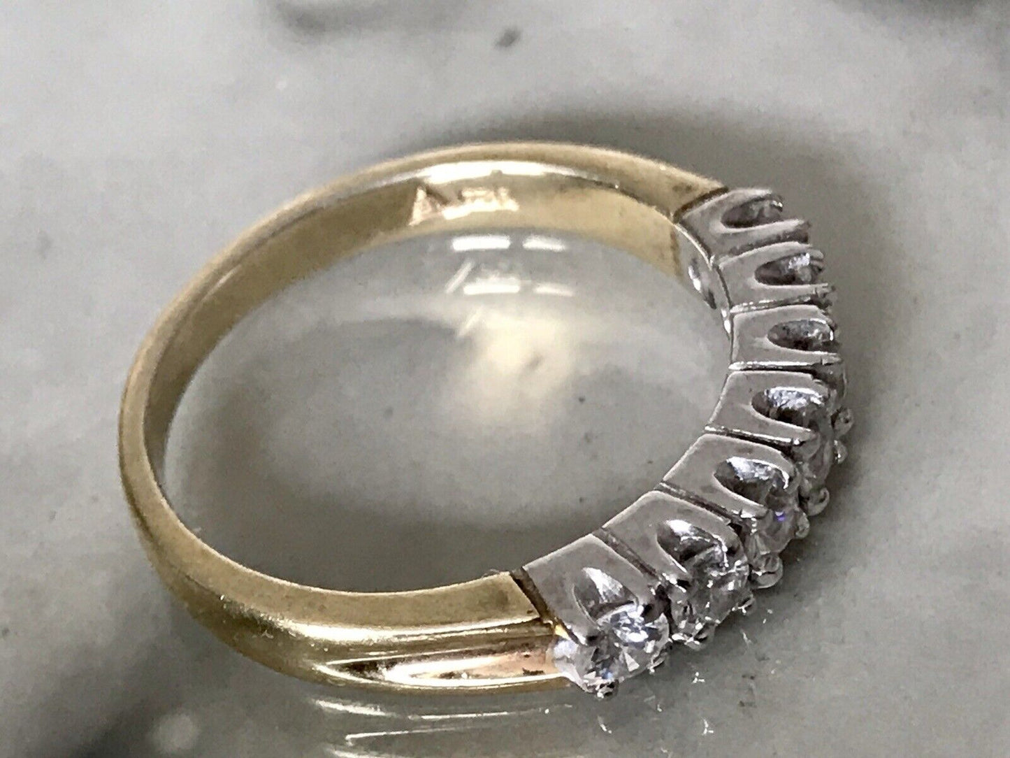 Vintage Damen Memory Ring farblose Steine Silber Gr.60 19,1 vergoldet