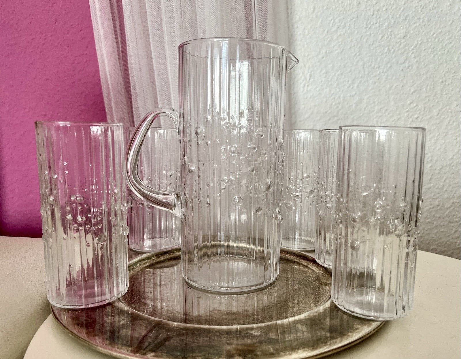 Vintage Tapio Wirkala Designer 60er Krug Kanne Karaffe 5 Gläser Becher Struktur