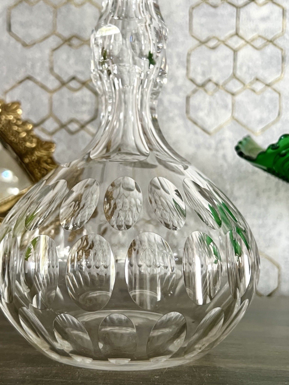 Antik ~1880 Glaskaraffe Karaffe Bleikristall handgeschliffen Oliven