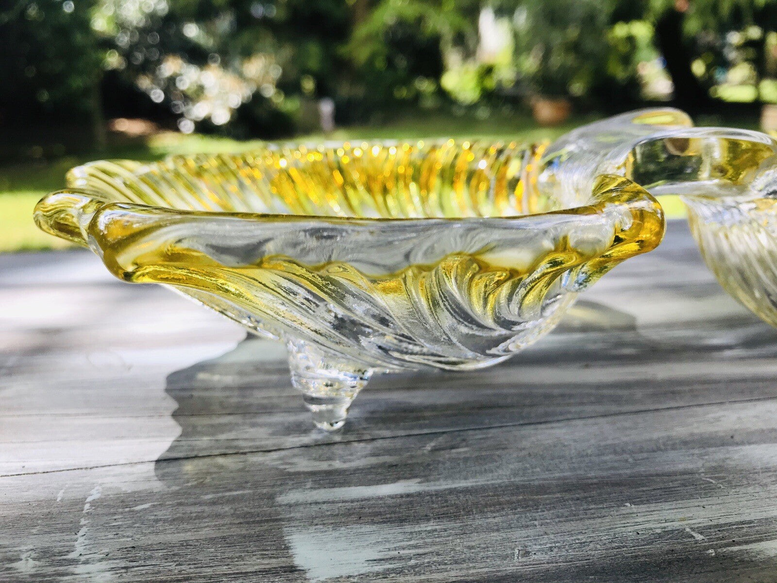 Vintage 70er Glas Schale Anbietschale Muschel Walther Glas Kultig gelb