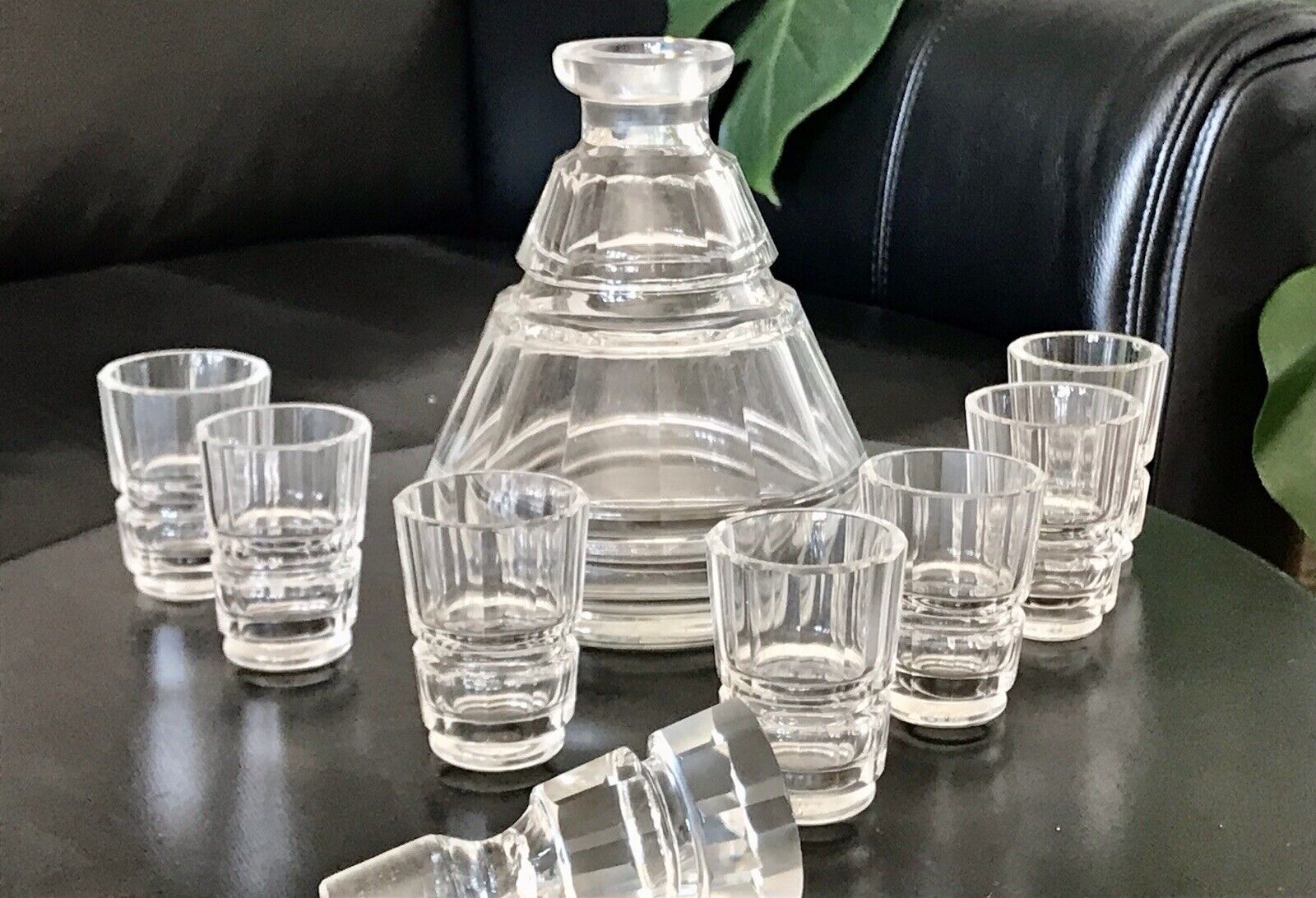 Antik 1930 Art Déco Karaffe Likör Set 7 Gläser Entwurf J.Hoffmann f. Moser&Söhne