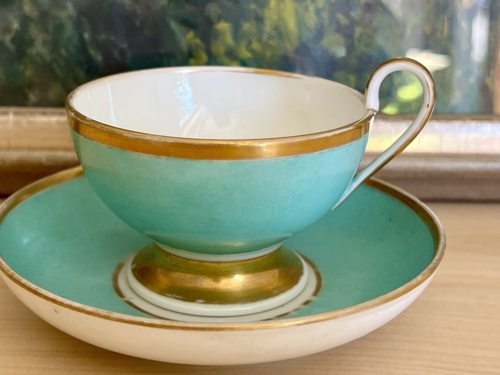 Antik Biedermeier Porzellan Kaffeegedeck Tasse Teetasse schön weiß türkis gold!
