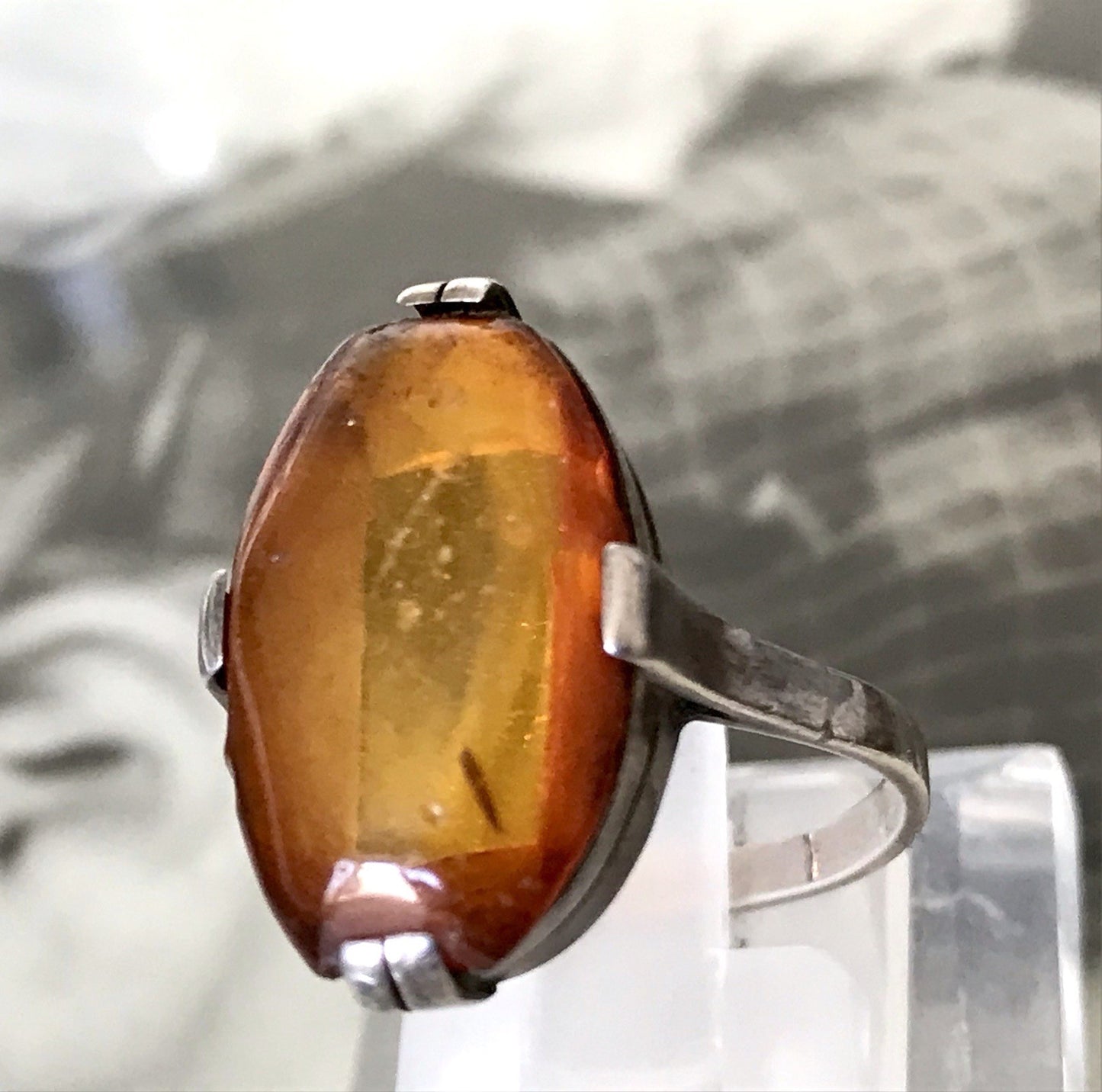 Alt Vintage Edel Bernstein DAMEN RING Silber 835 Super Design Gr. 56 57 schön!