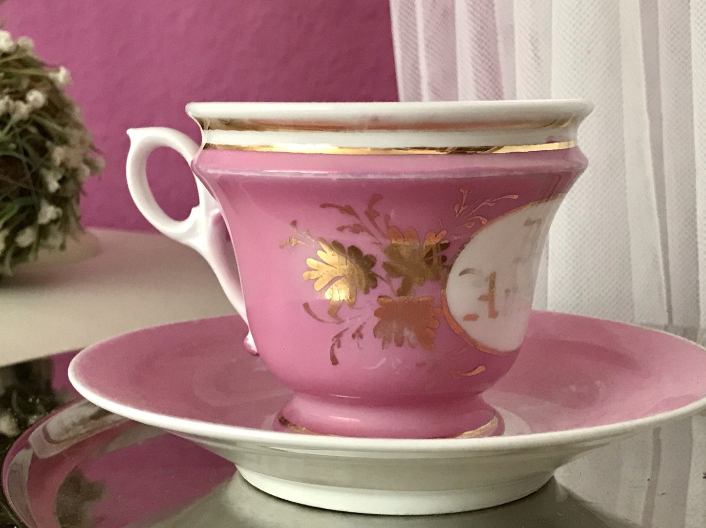 Antik Porzellan Andenken Becher Gedeck Sammeltasse Tasse „Zum Andenken“ Tielsch