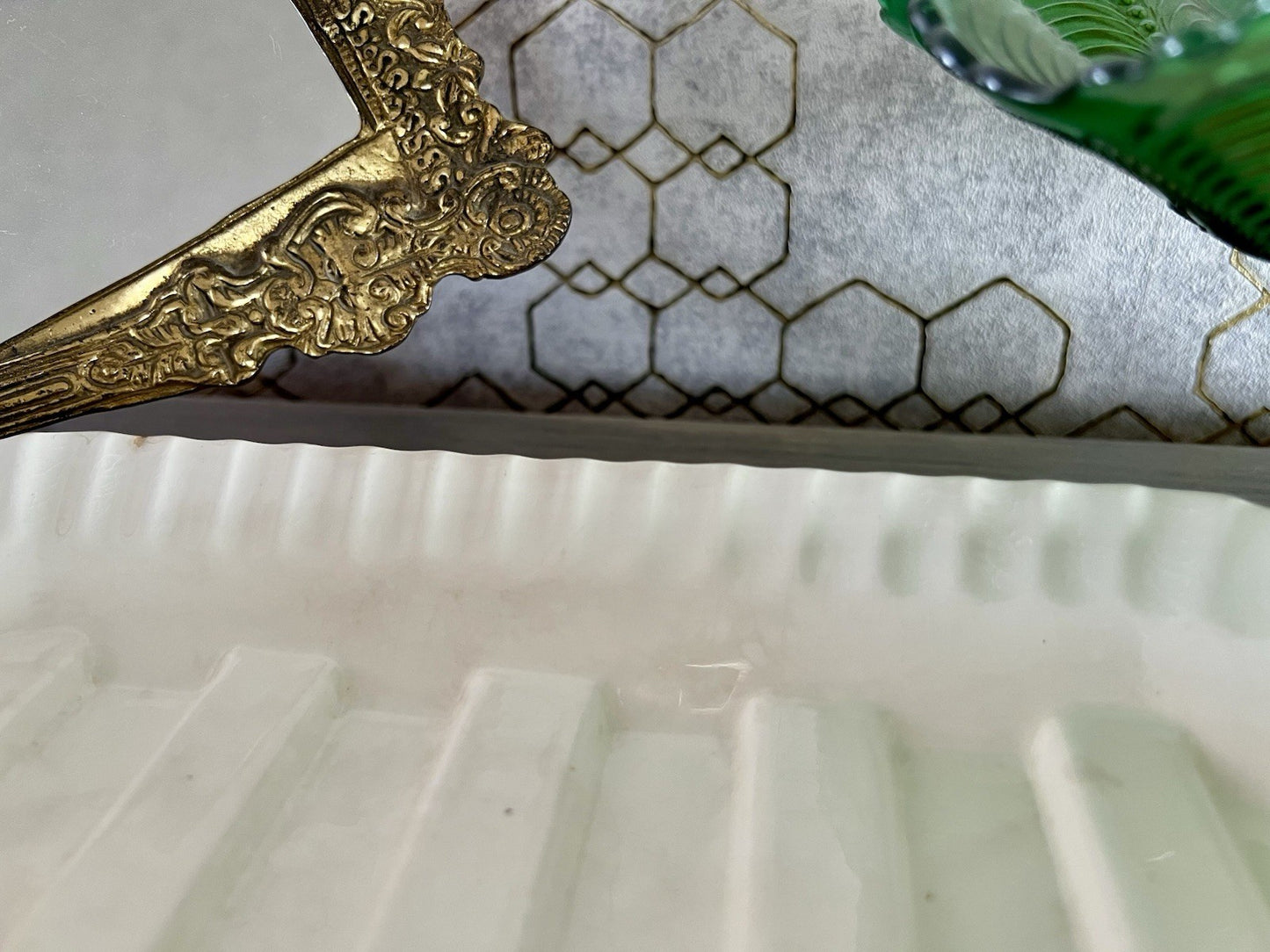 Antik Max Rösler Keramik Spargel Platte Schale  Creme weiß