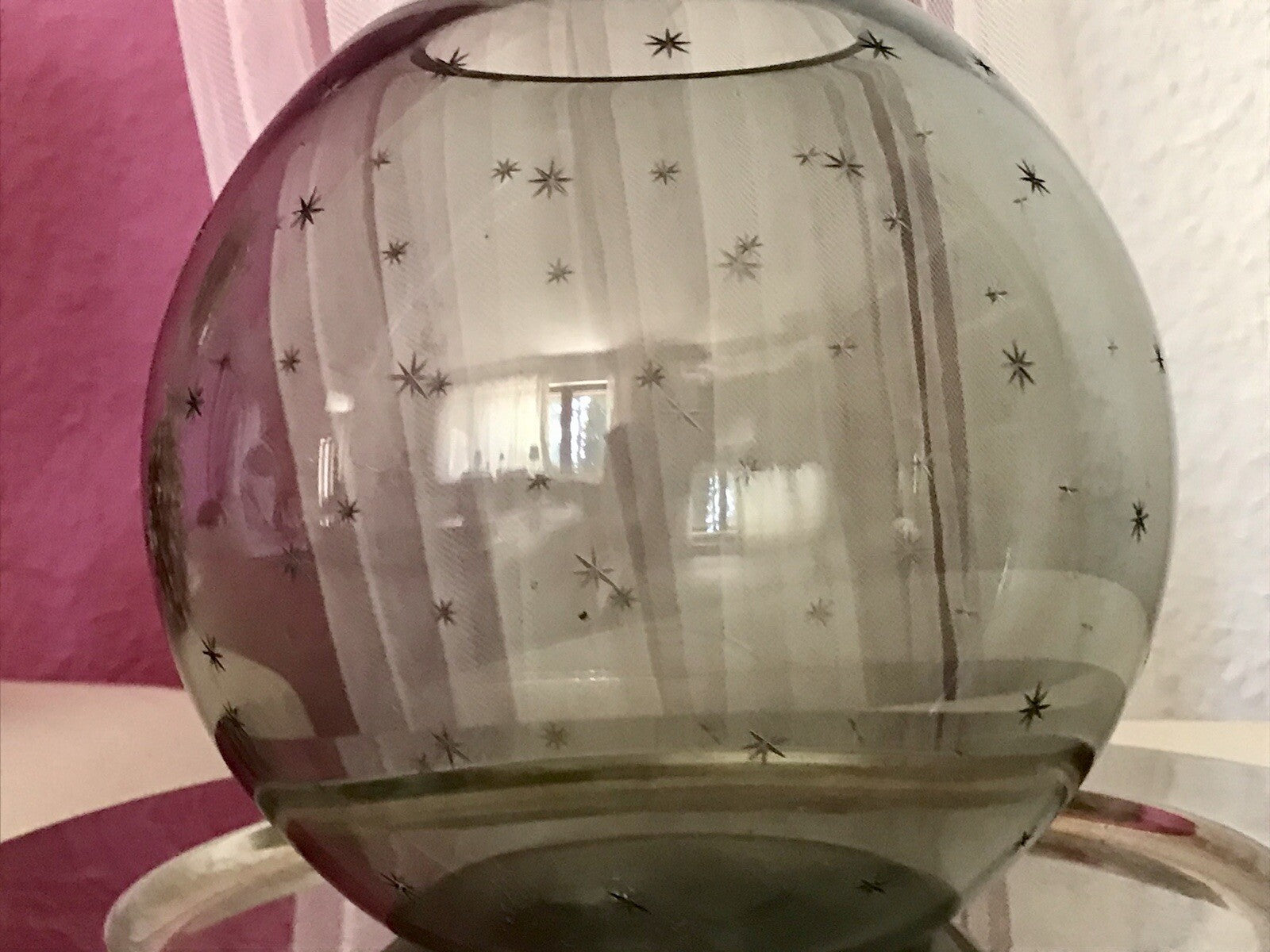 Alt Vintage Glasvase Glas Rauchglas Vase Mid century Kugelvase Grau Sternchen