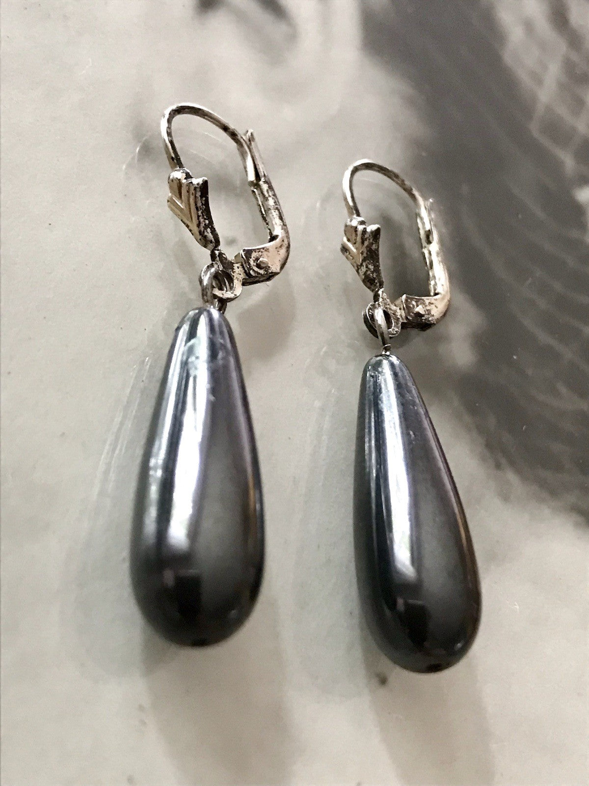 Antik Vintage Ohrhänger Ohrringe Hämatit Pampel DAMEN Silber 925