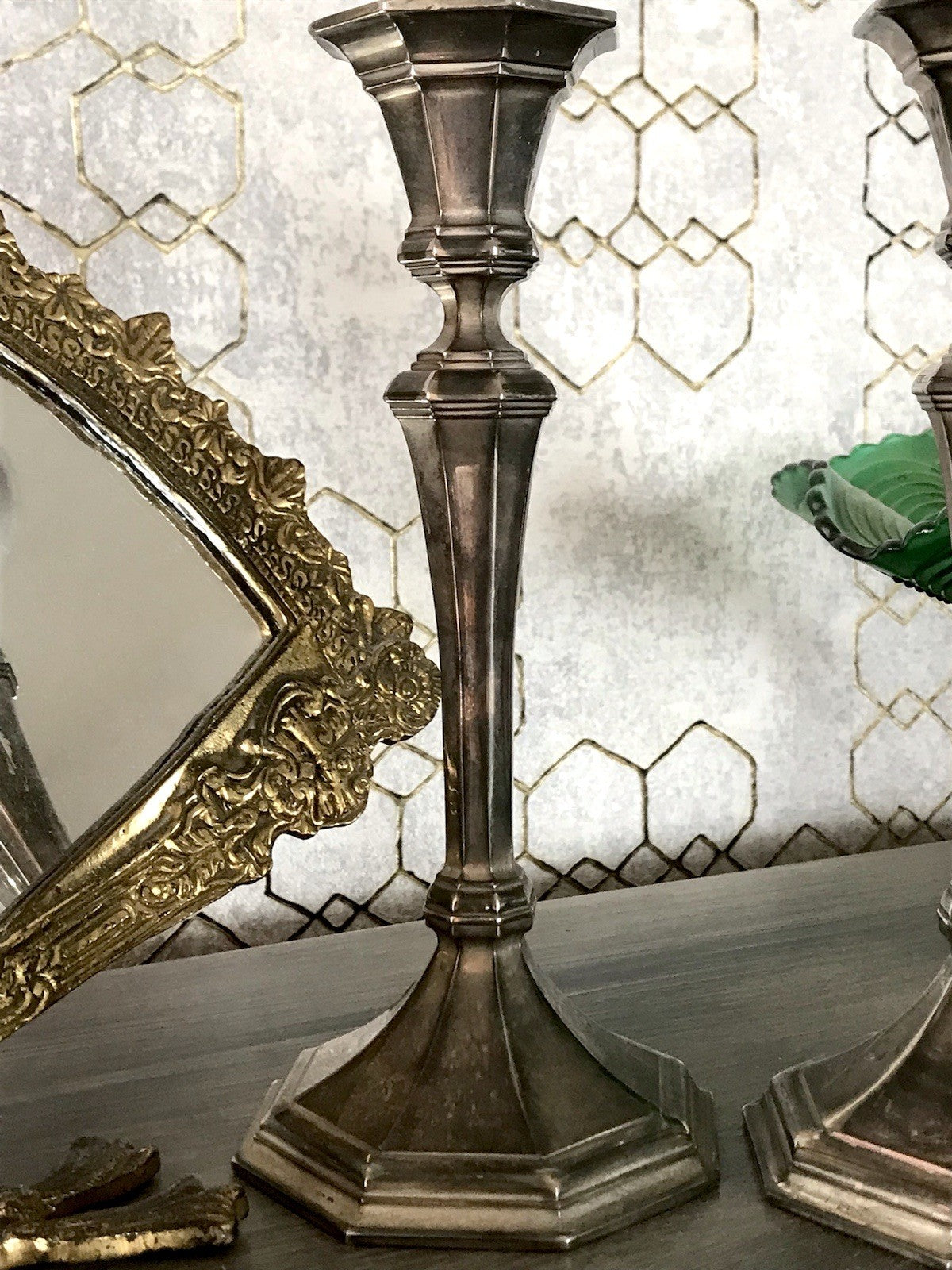 Antik 2 Kerzenleuchter Kerzenständer Art Déco Leuchter versilbert