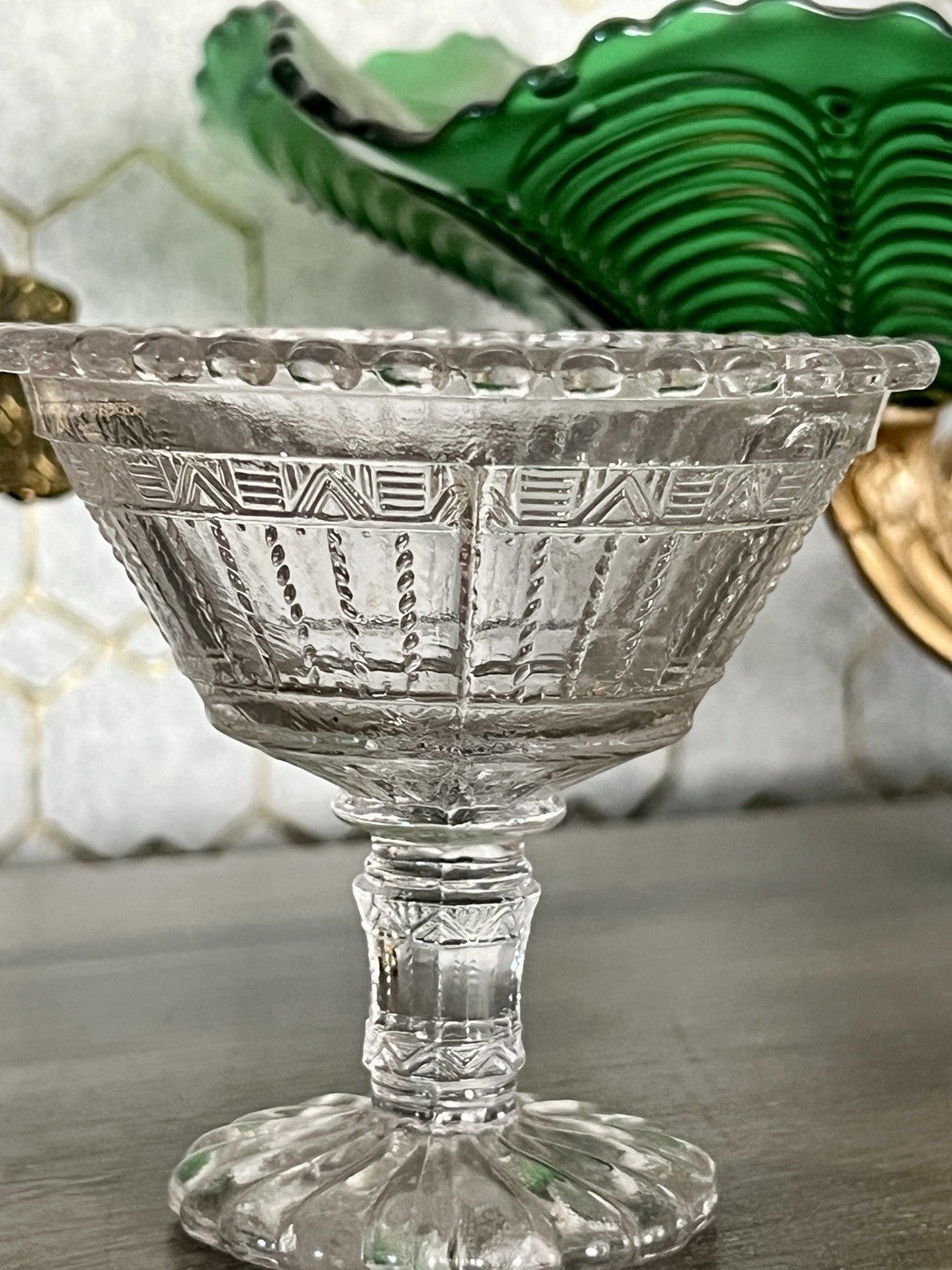 Antik Jugendstil Art Déco Pressglas Glas Fußschale Schale Zuckerschale