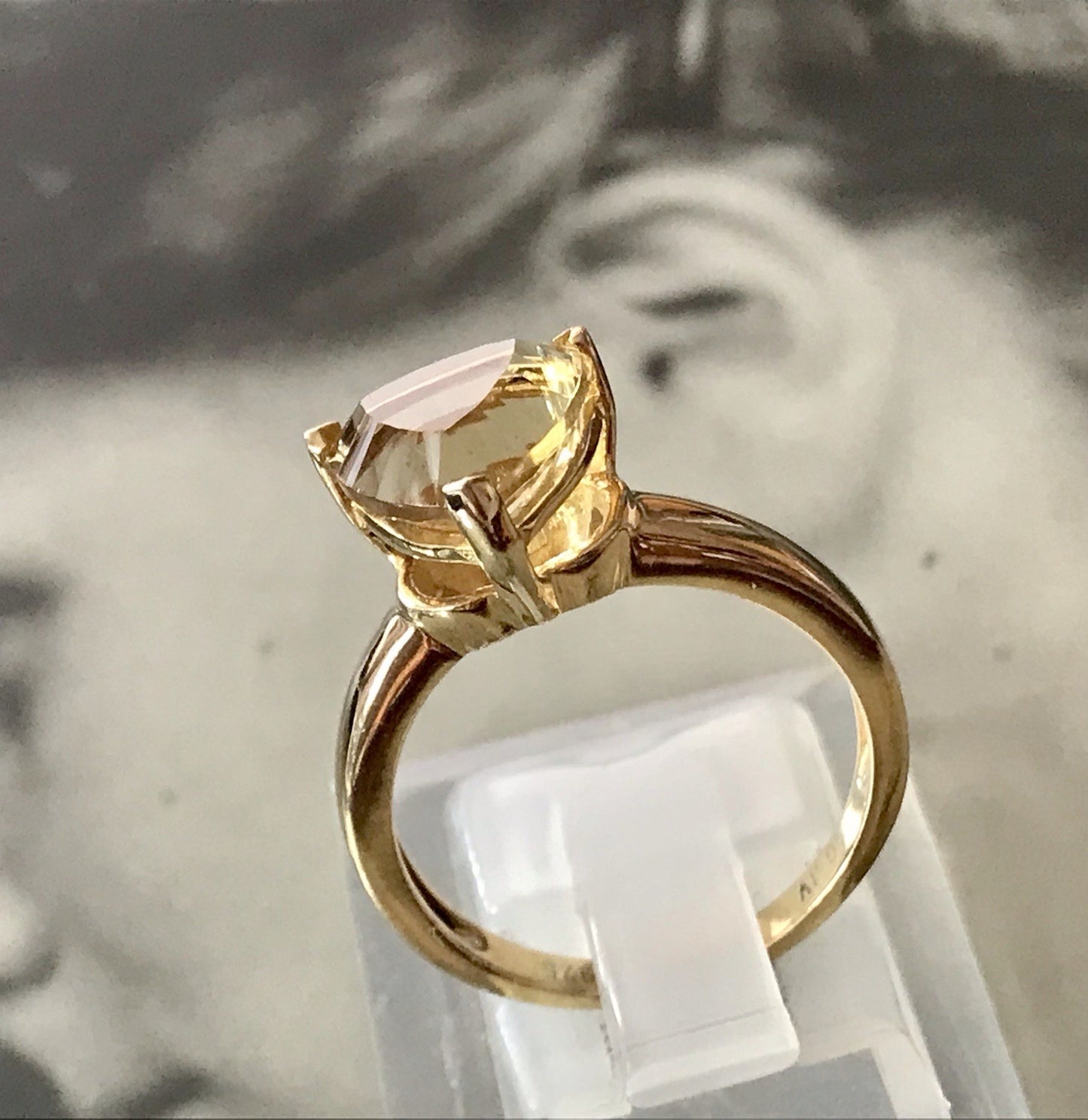 Vintage Ring Citrin? gelber Stein 925 Silber vergoldet Gr.57 18,1
