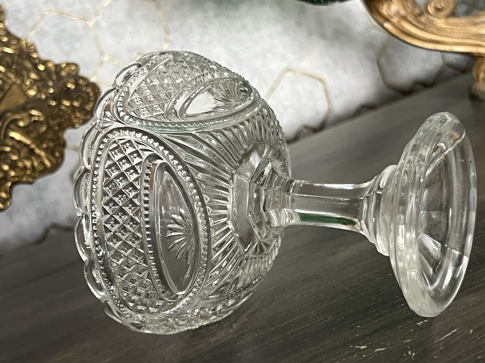 Antik Jugendstil Art Deco Pressglas Glas Fußschale Schale Zuckerschale