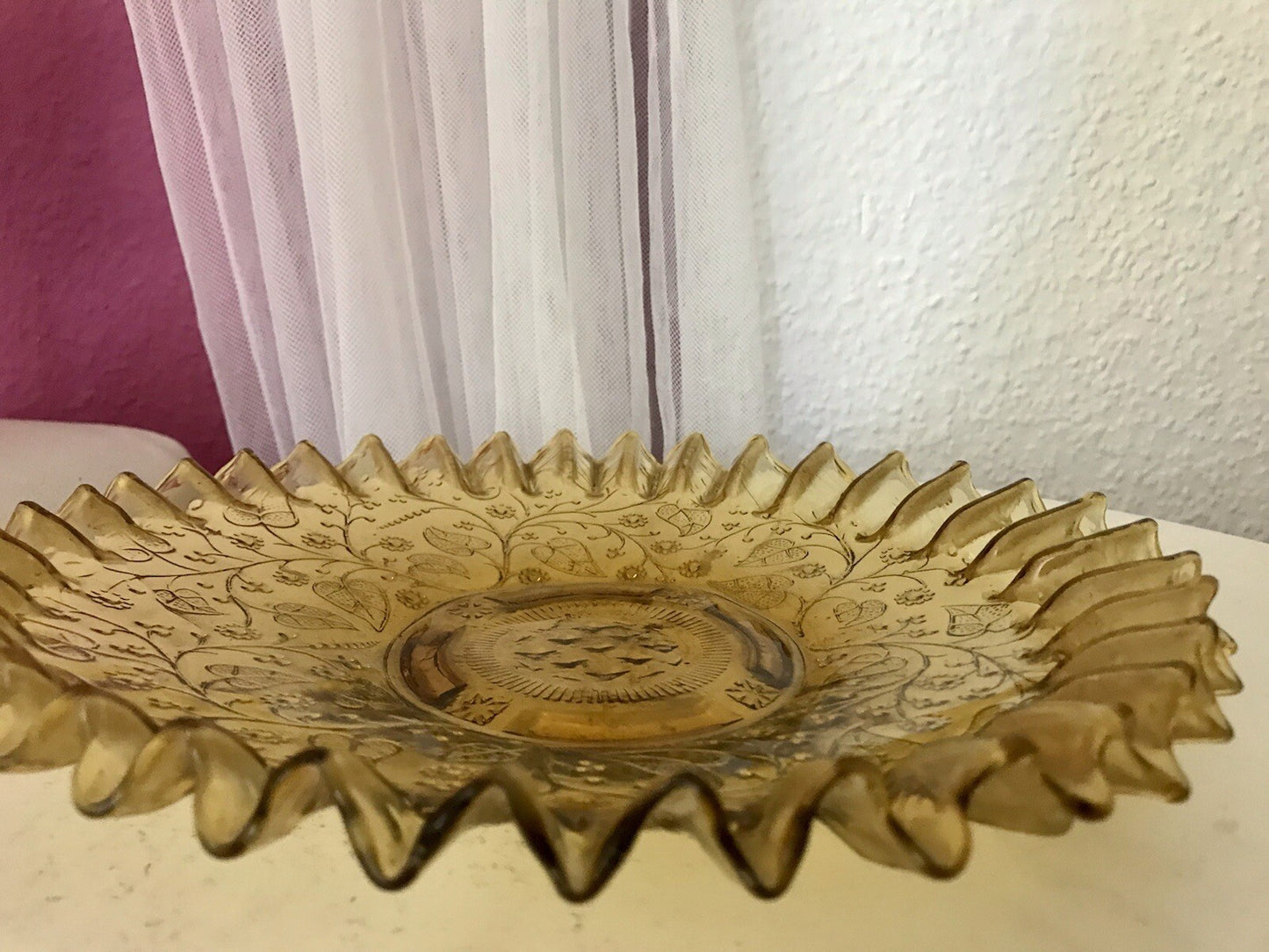 Antik Jugendstil Serviettenrand Pressglas Schale Glas Fenne Ewald Gelb Selten!