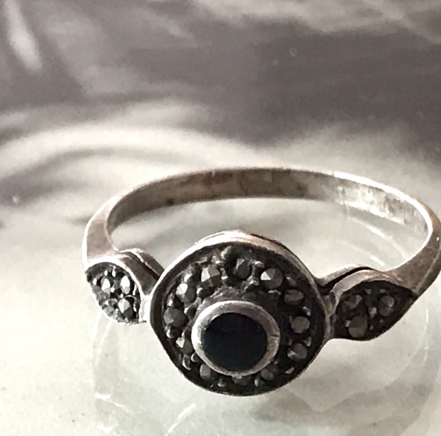 Antik Art Déco Edel Onyx Markasite DAMEN RING Silber 925 Gr.51 16,2