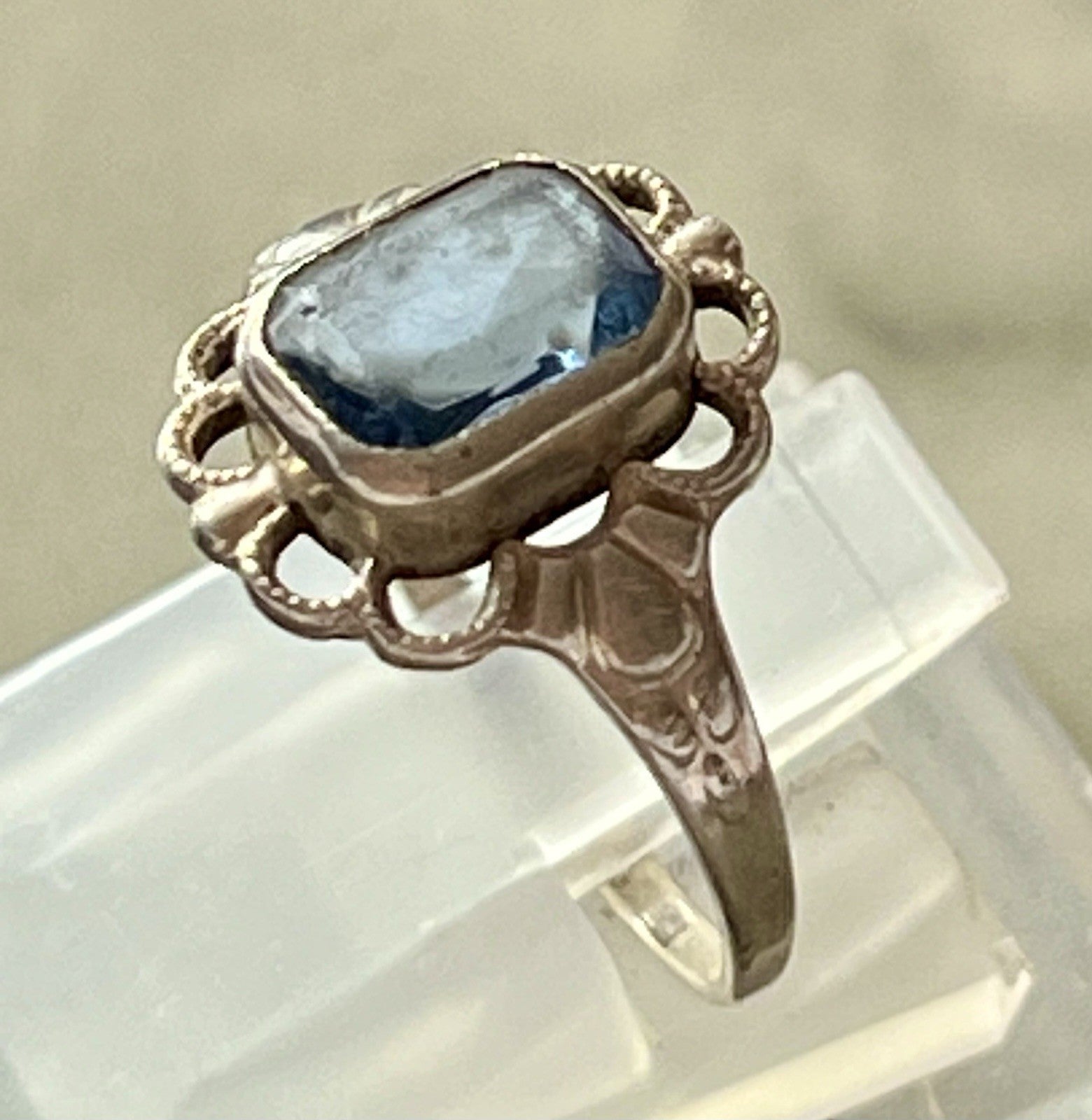 Antik Jugendstil blauer Stein DAMEN RING 835 Silber SUPER Gr.51