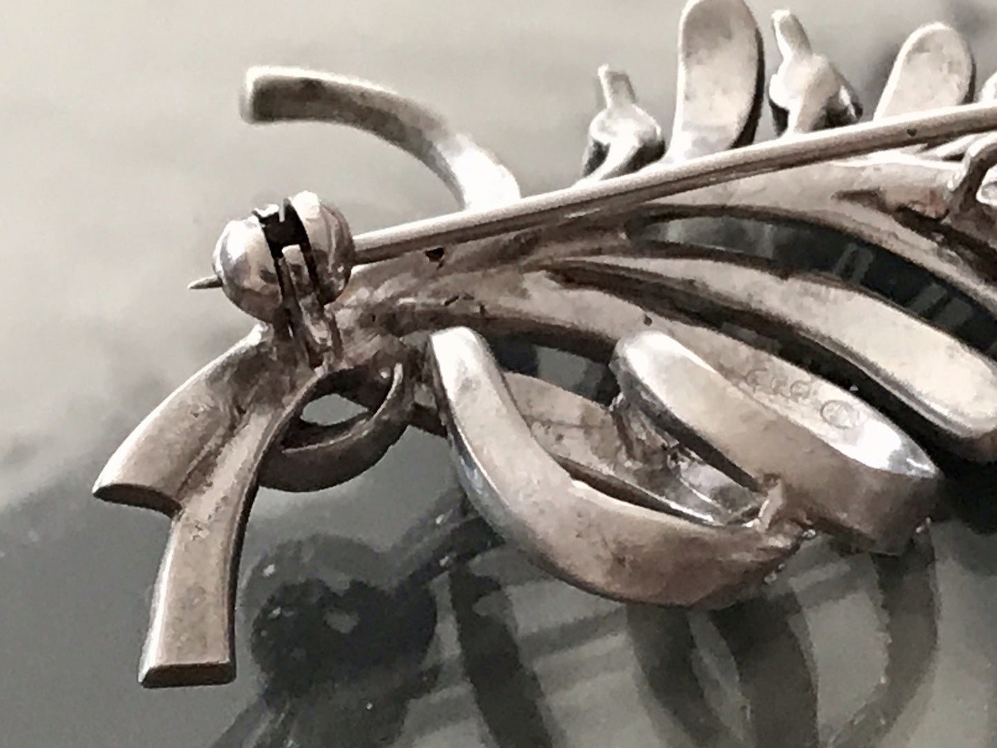 Antik Art Déco Edel prachtvoll Brosche Silber 835 Markasite