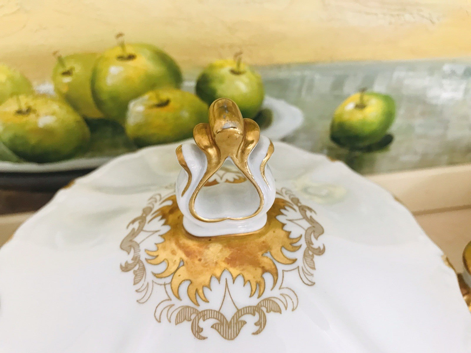 Antik Art Déco Porzellan Tafelservice Carstens Sorau weiß goldene Ranke EDEL