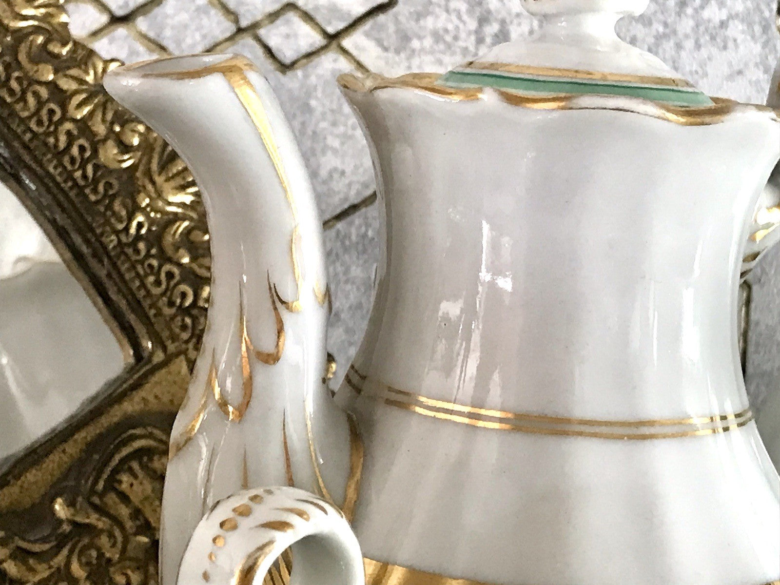 Antik Historismus Porzellan Kaffeeservice Mokkaservice weiß grün Schumann Moabit