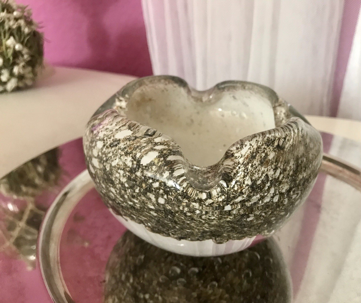 Murano 60er 70er Jahre Schale grau beige weiß So Schön! Schaum Luftblasen