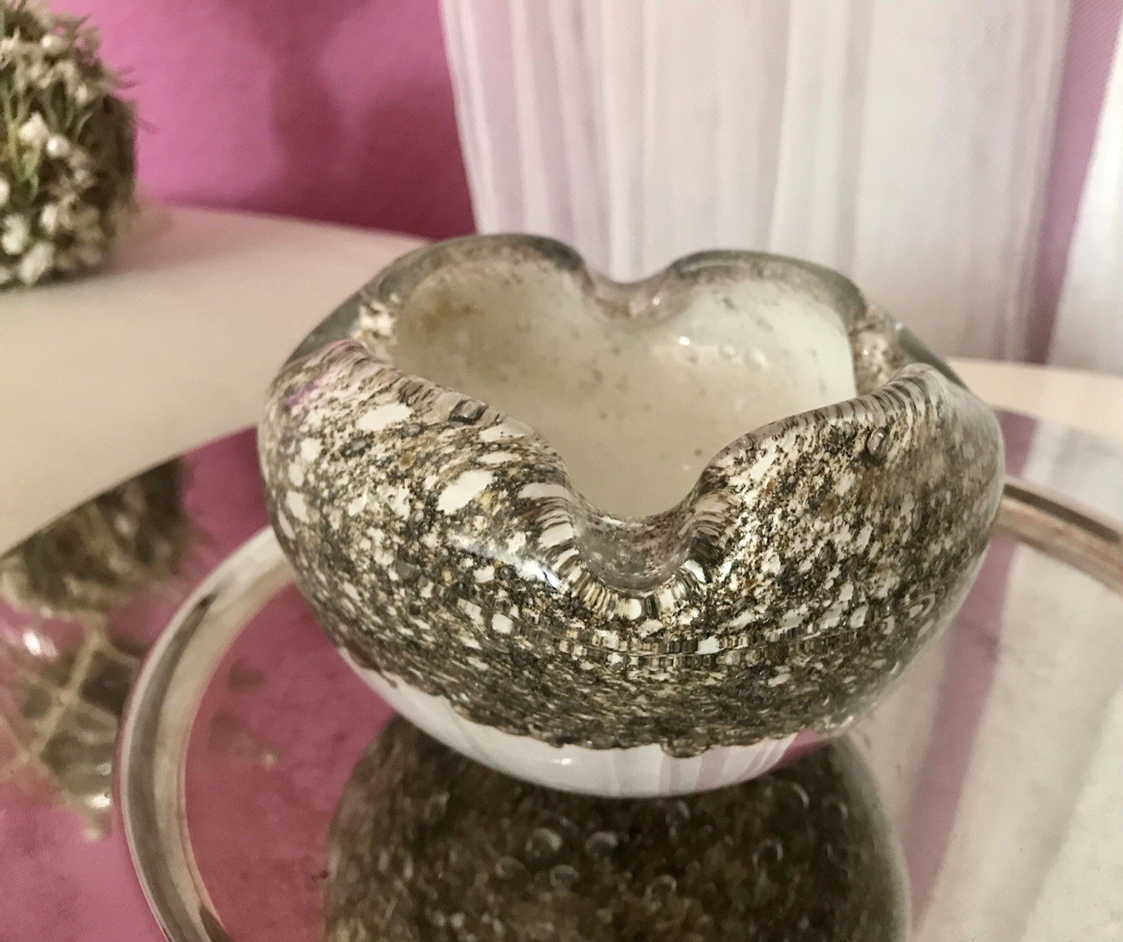 Murano 60er 70er Jahre Schale grau beige weiß So Schön! Schaum Luftblasen