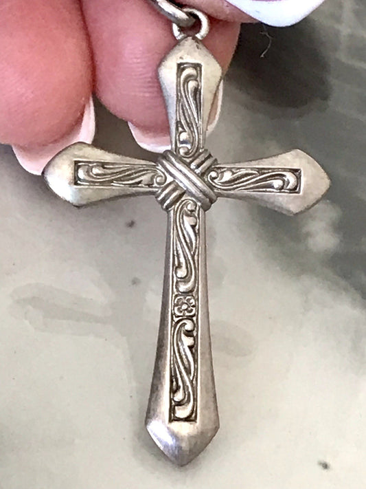 Antik alt schöne Form 835 Silber Kreuz Anhänger Kettenanhänger Relief