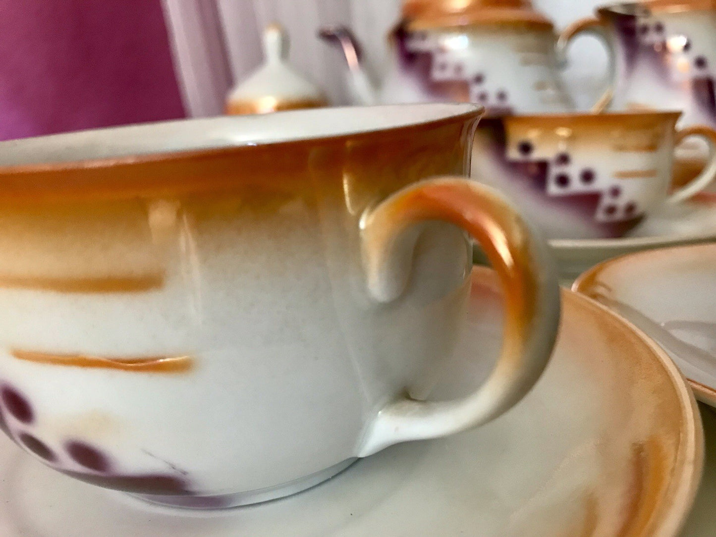 Antik Art Déco Porzellan Kaffeeservice Spritzdekor Teeservice 6 Pers.