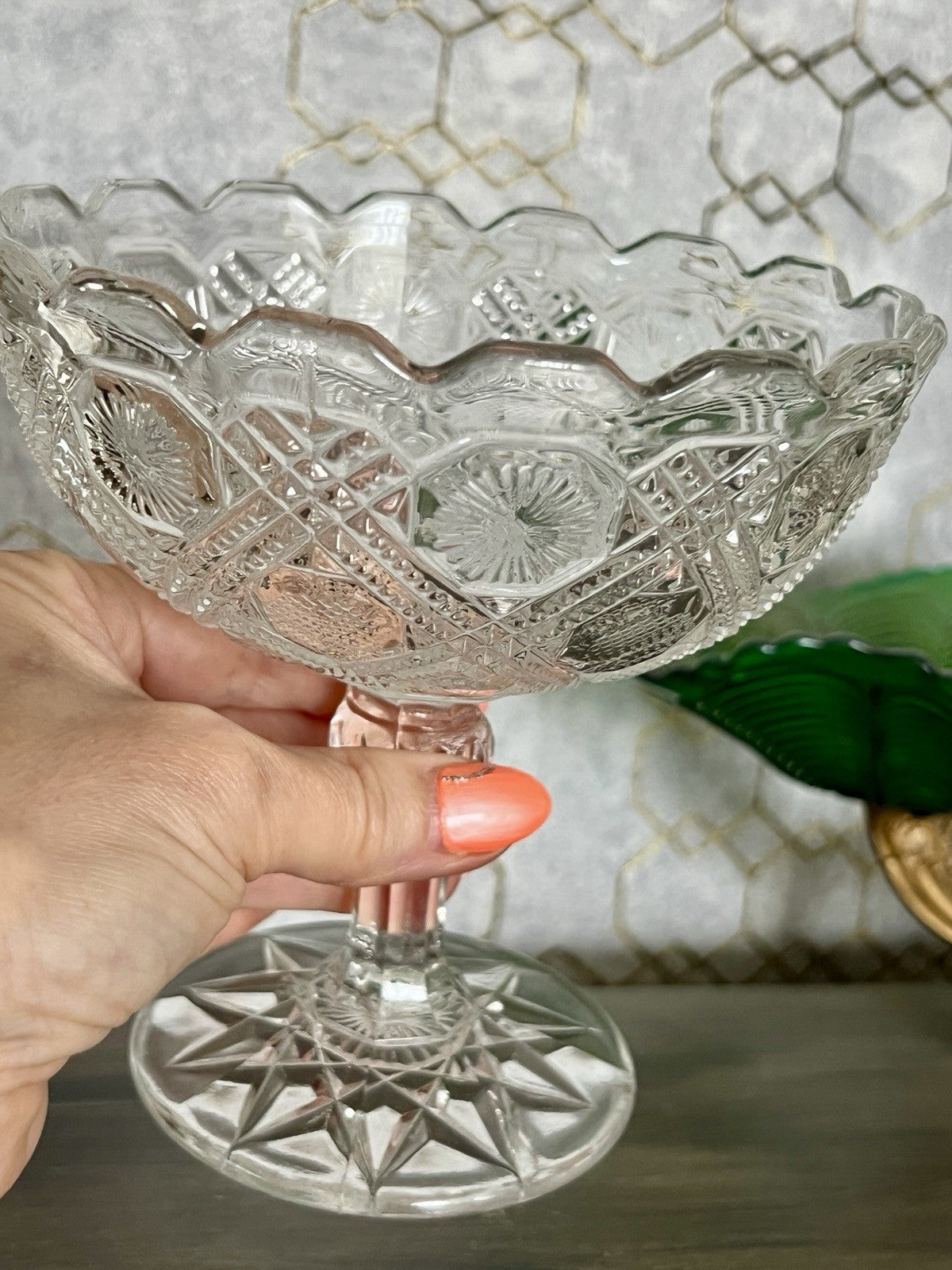Antik Jugendstil Art Déco Pressglas Glas Fußschale Schale Zuckerschale groß