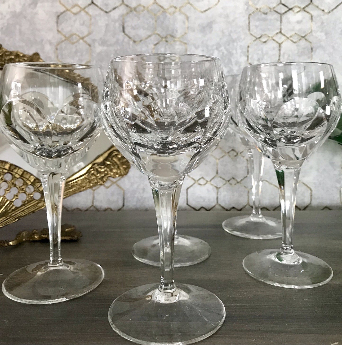 Vintage Edel 5x Weingläser Gläser Kristallglas Bleikristall