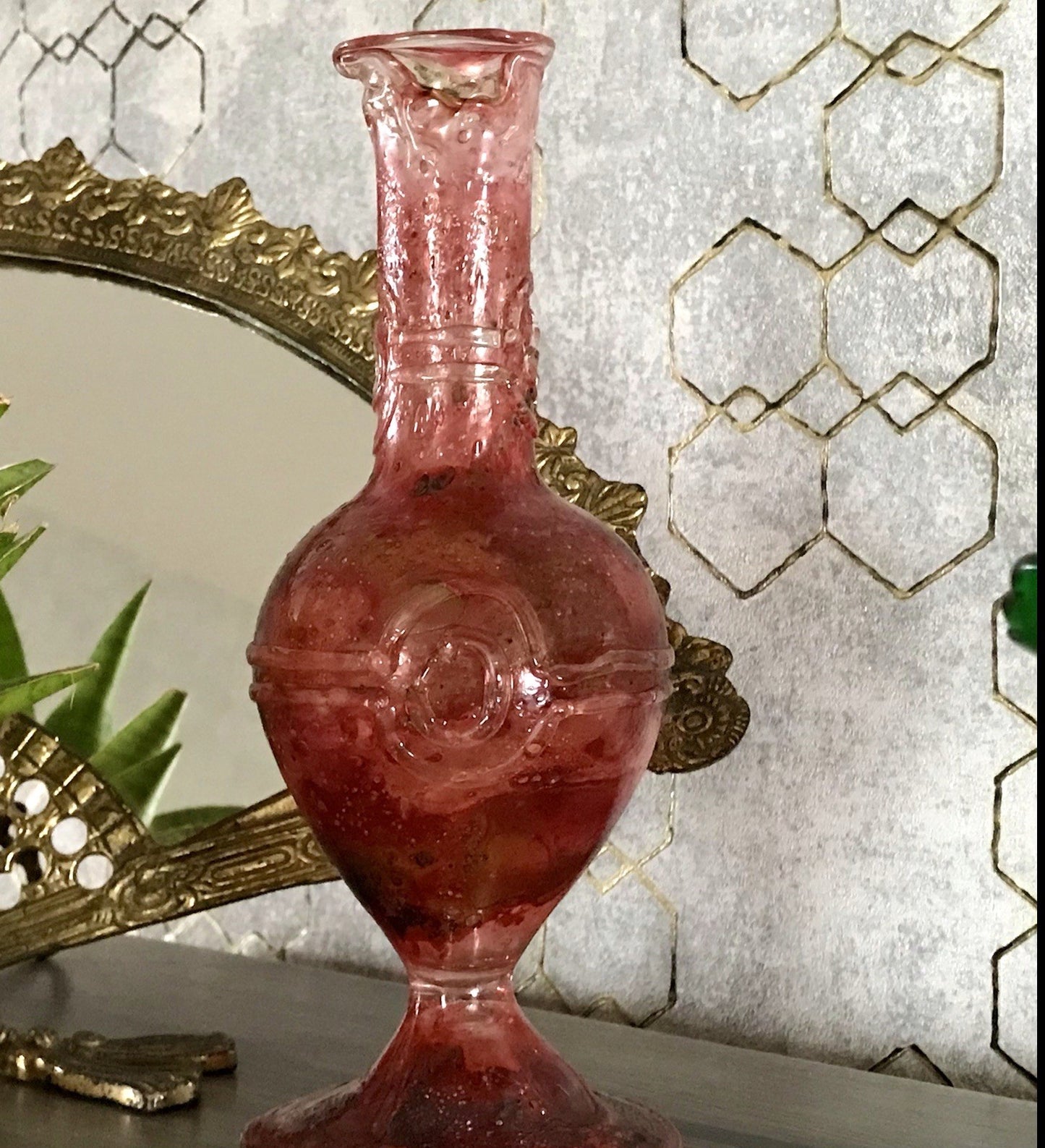 Vintage Pavel Molnār Glas Glaskunst Glasvase rot Faden Aufschmelzungen signiert