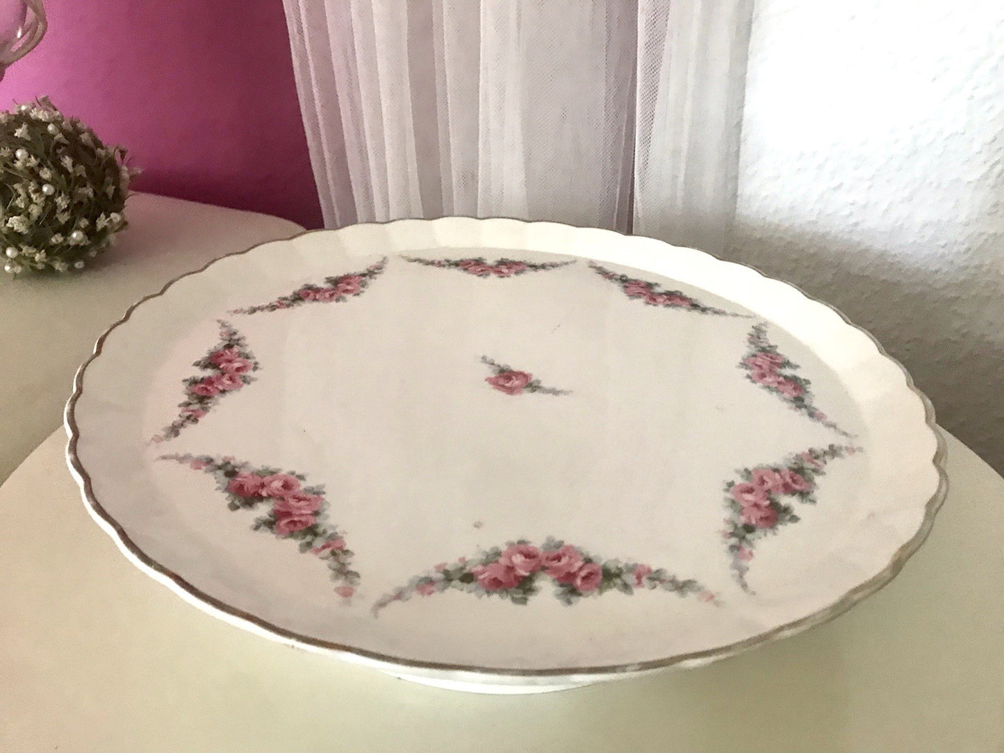 Antik Max Rösler Keramik Tortenplatte Tortenständer Rosen Art Déco