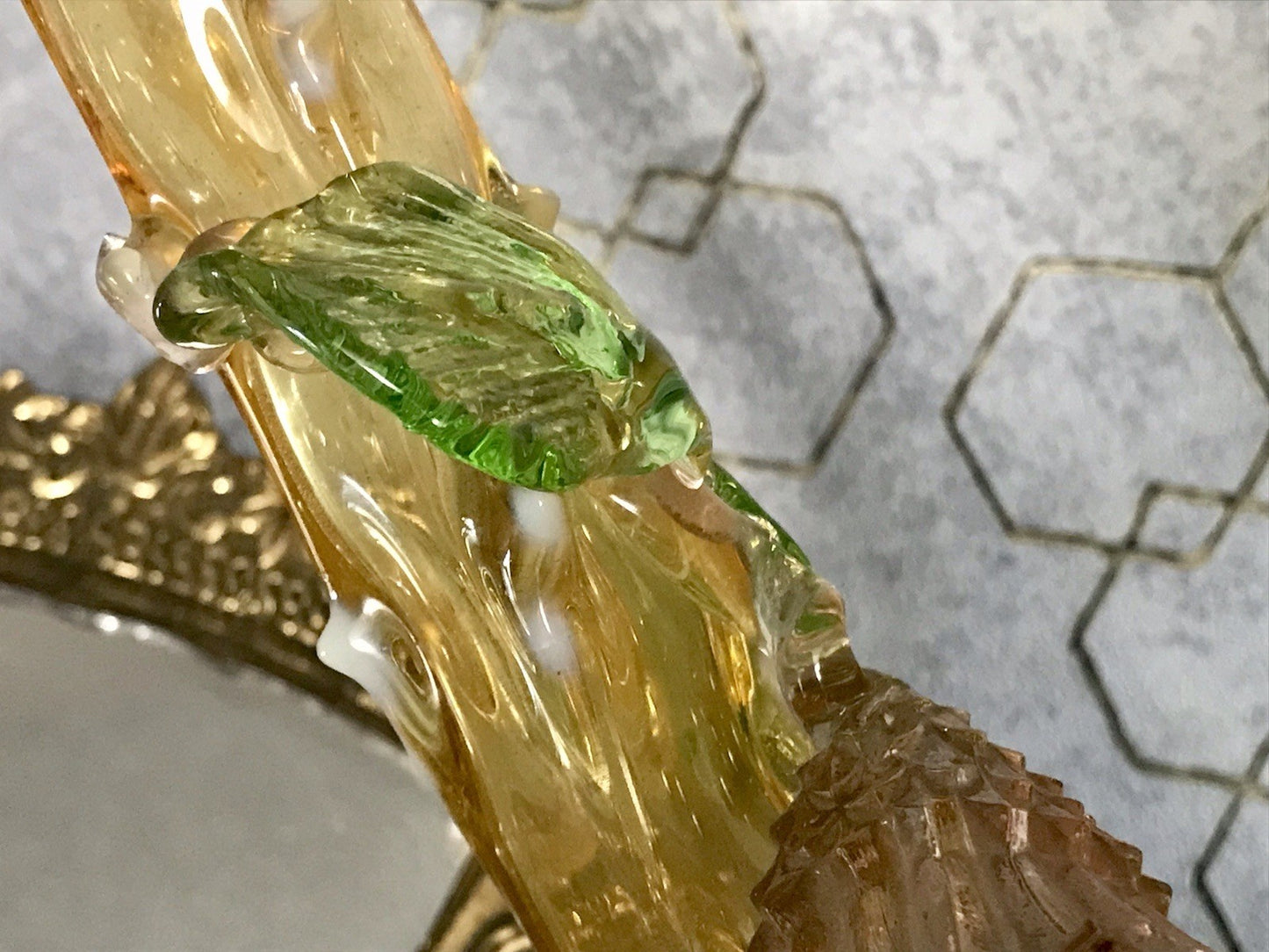 Antik Vase Glasvase Jugendstil Aufschmelzungen Krallik? Lötz? teils Uranglas
