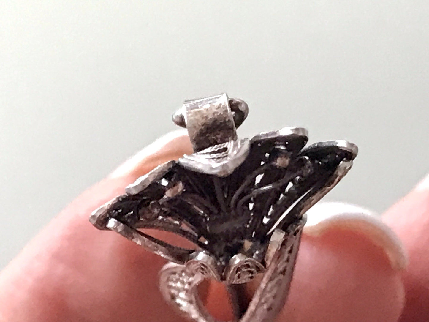 Antik filigran Blüte Blume 2in1 Anhänger Kettenanhänger Brosche Silber