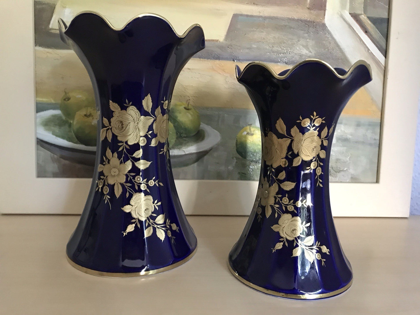 Vintage Alt 1 Porzellan Prunkvase Vase Echt Kobalt Golddekor