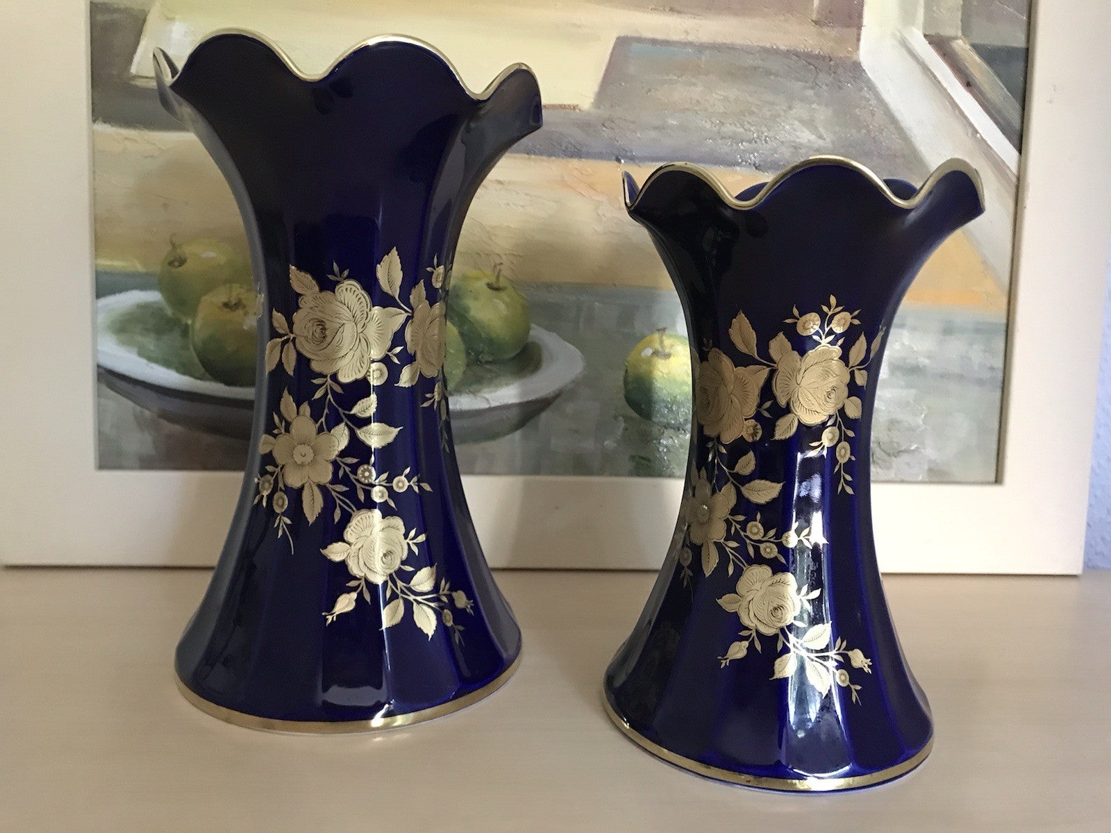Vintage Alt 1 Porzellan Prunkvase Vase Echt Kobalt Golddekor