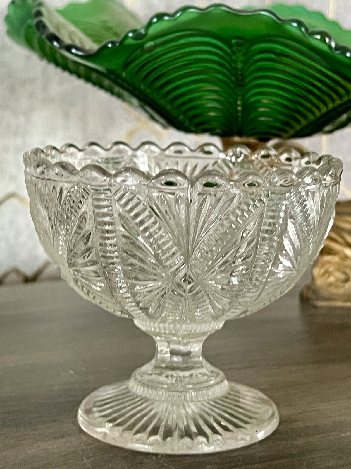 Antik Jugendstil  Pressglas Glas Fußschale Schale Zuckerschale Villeroy&Boch