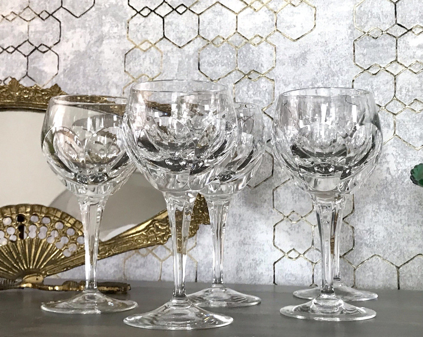 Vintage Edel 5x Weingläser Gläser Kristallglas Bleikristall