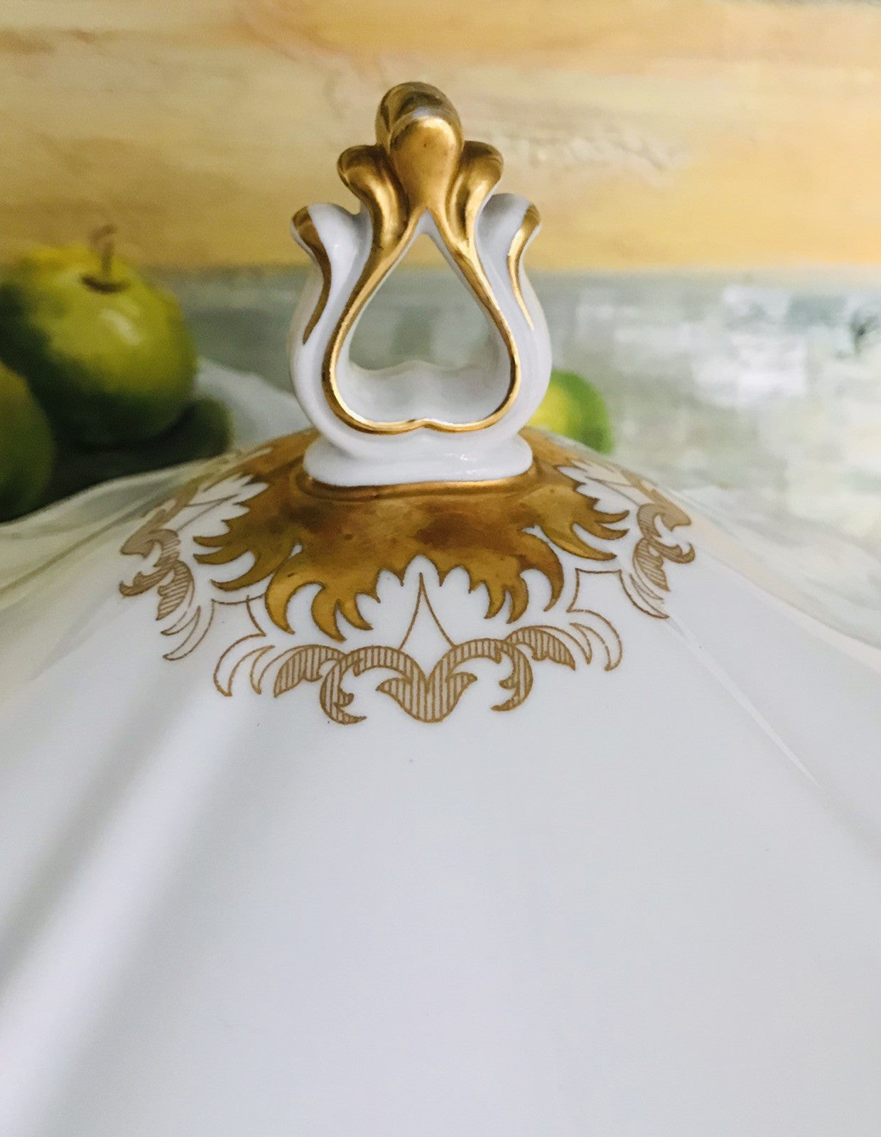 Antik Art Déco Porzellan Tafelservice Carstens Sorau weiß goldene Ranke EDEL
