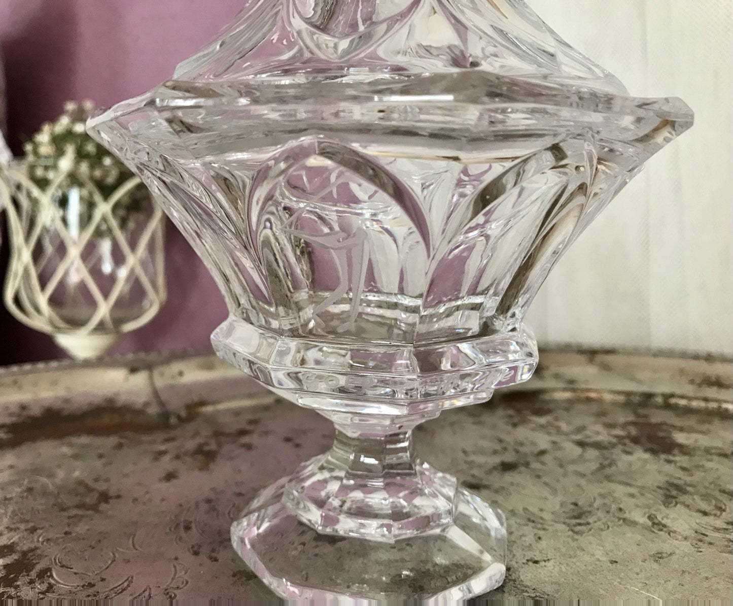Vintage Bleikristall Deckeldose Bonboniere Glas Kristallglas Golf Pokal 1980